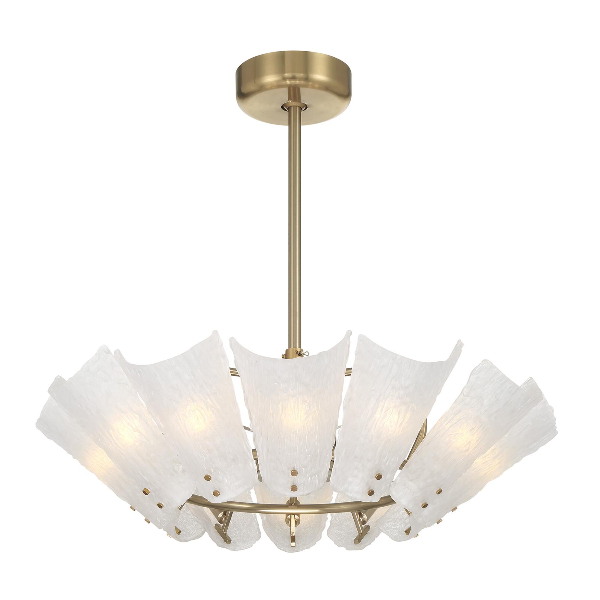 Shown in Noble Brass finish and Frosted Sugar glass