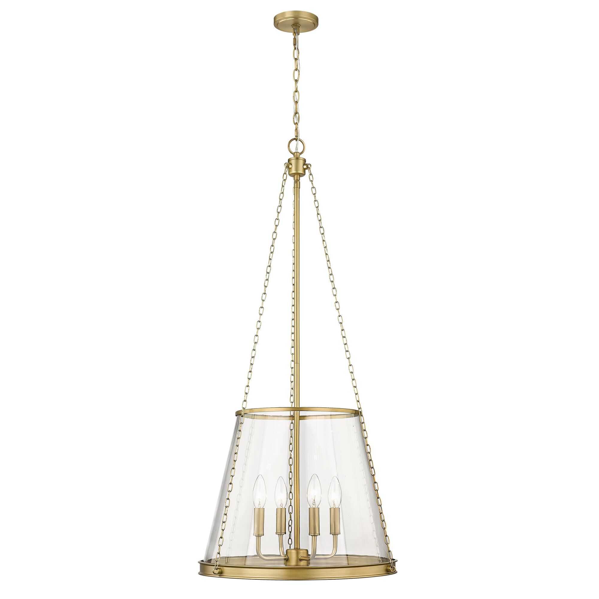 Shown in Rubbed Brass finish and Clear glass