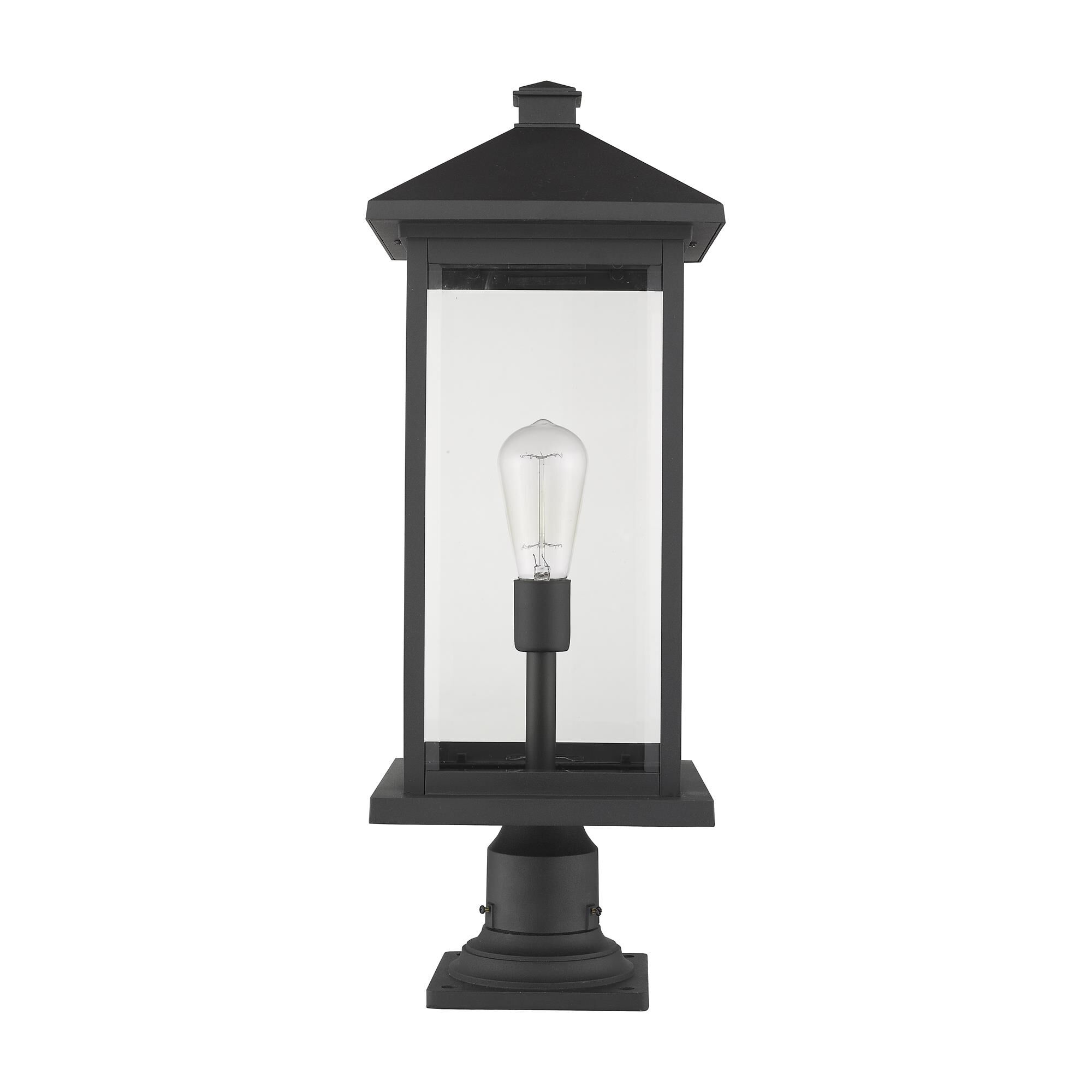 Shown in Black finish and Glass shade