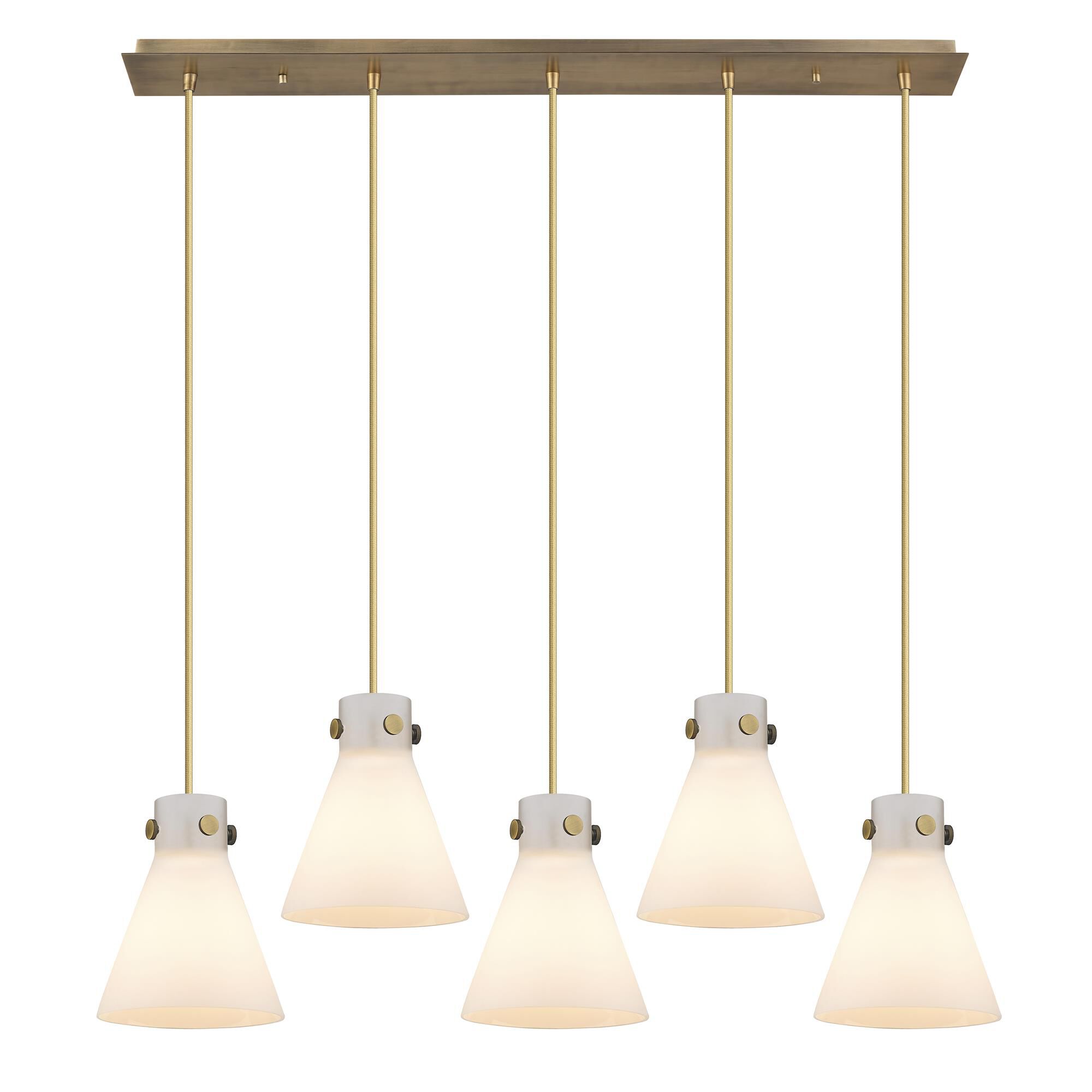 Shown in Brushed Brass finish and White glass and White Glass shade