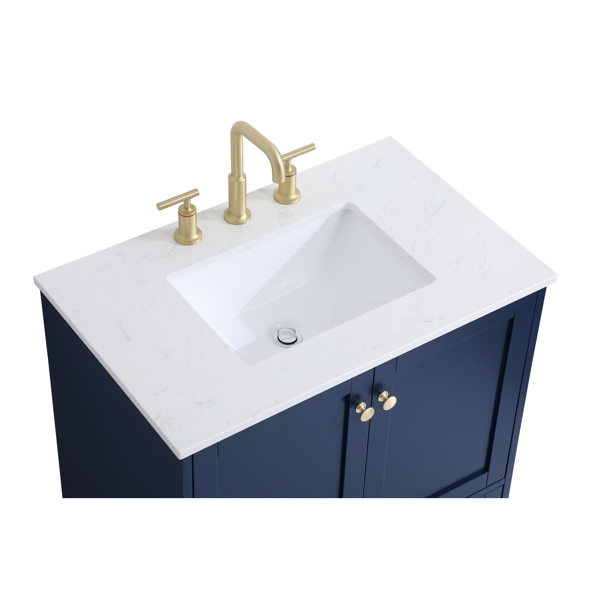 Shown in Blue And Gold With Calacatta Quartz finish
