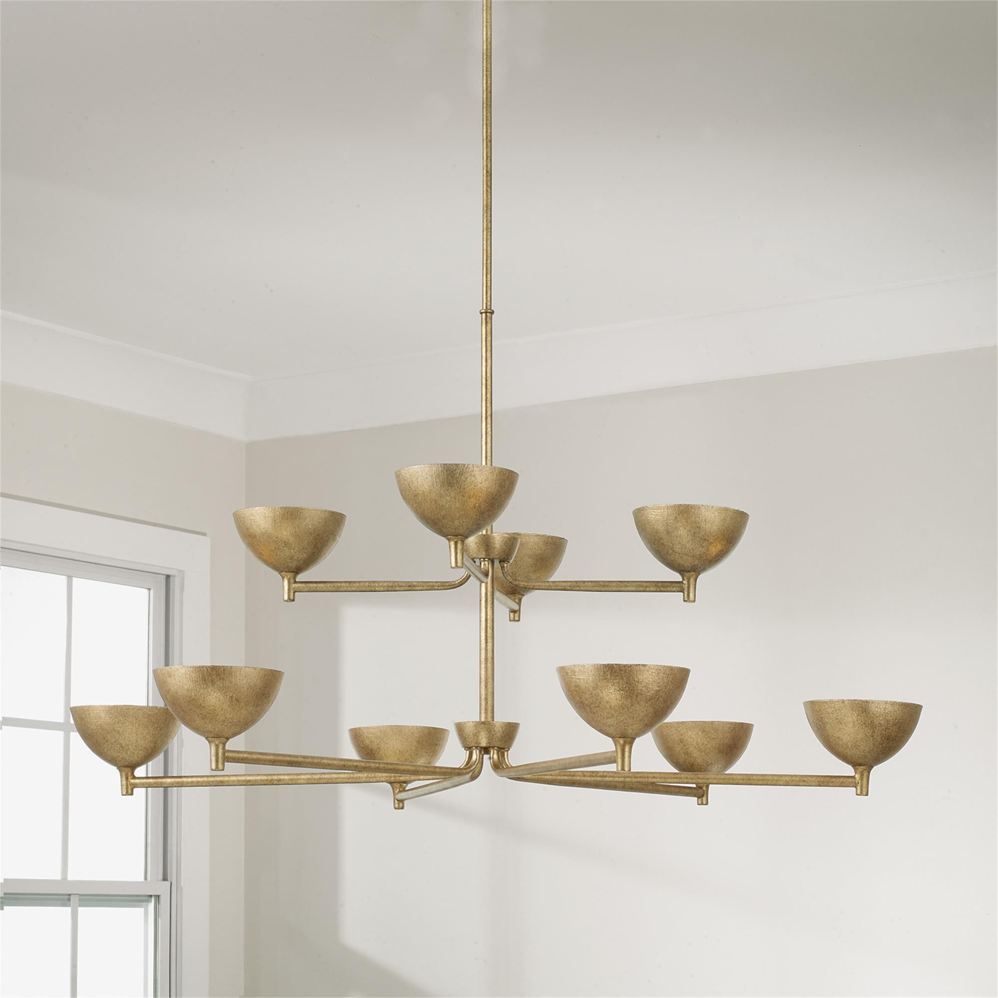 Shown in Feathered Gold finish and Textured Metal s shade