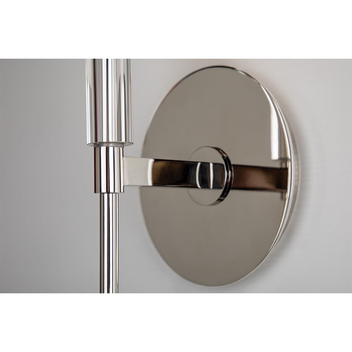 Shown in Polished Nickel finish and Off White Faux Silk shade and Crystal Bobeche accent