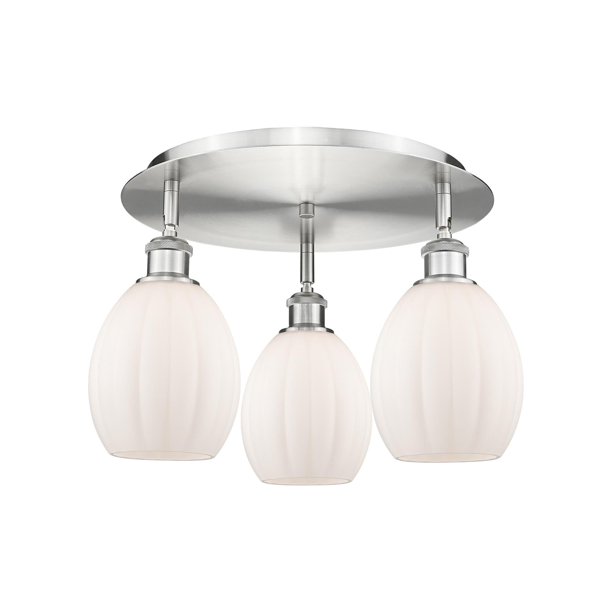 Shown in Satin Nickel finish and Matte White glass