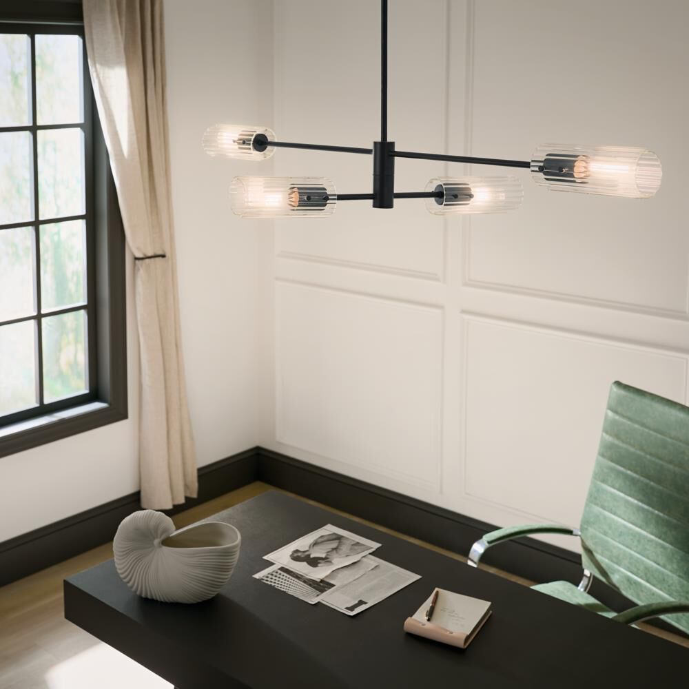 Shown in Black finish and Clear Fluted glass