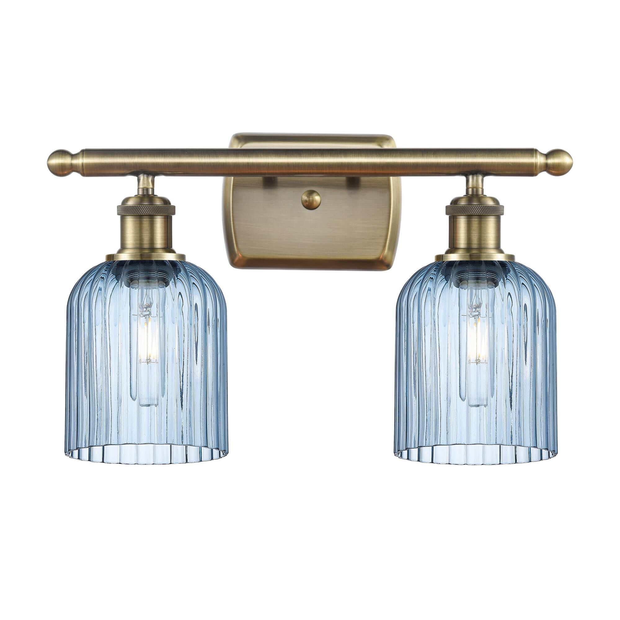 Shown in Antique Brass finish and Princess Blue shade