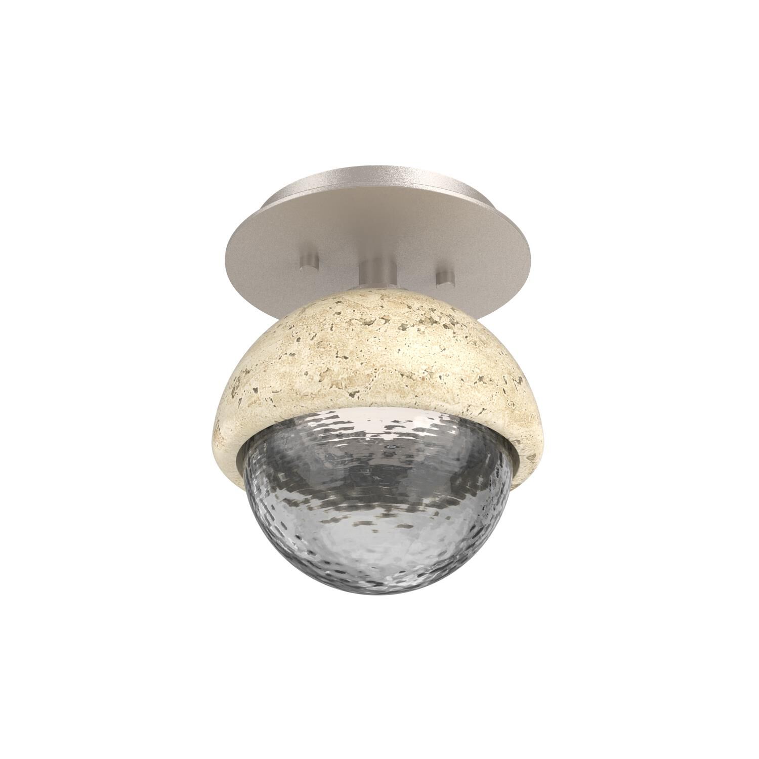 Shown in Beige Silver finish and Smoke glass and Travertine Stone accent