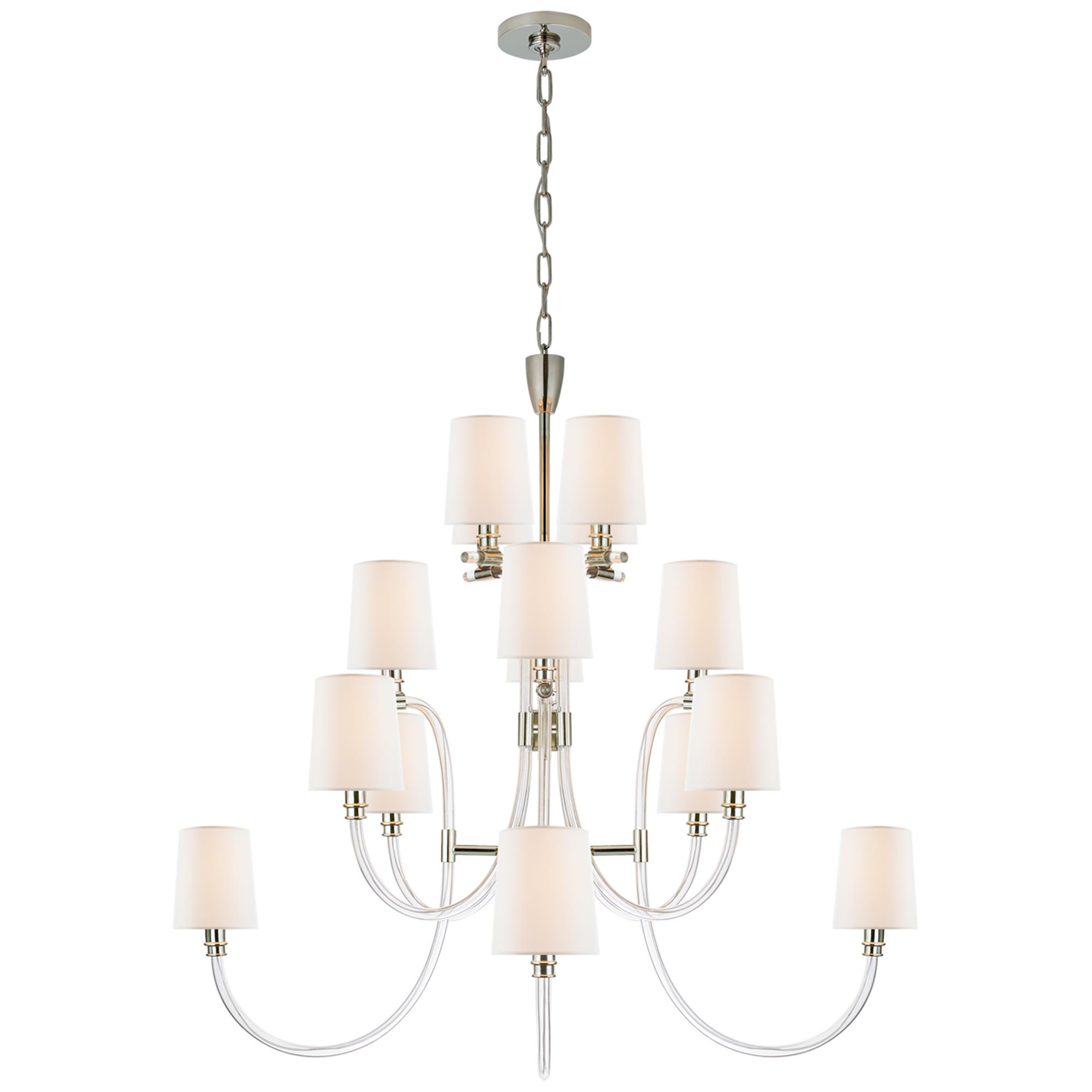 Shown in Crystal With Polished Nickel finish and Linen shade