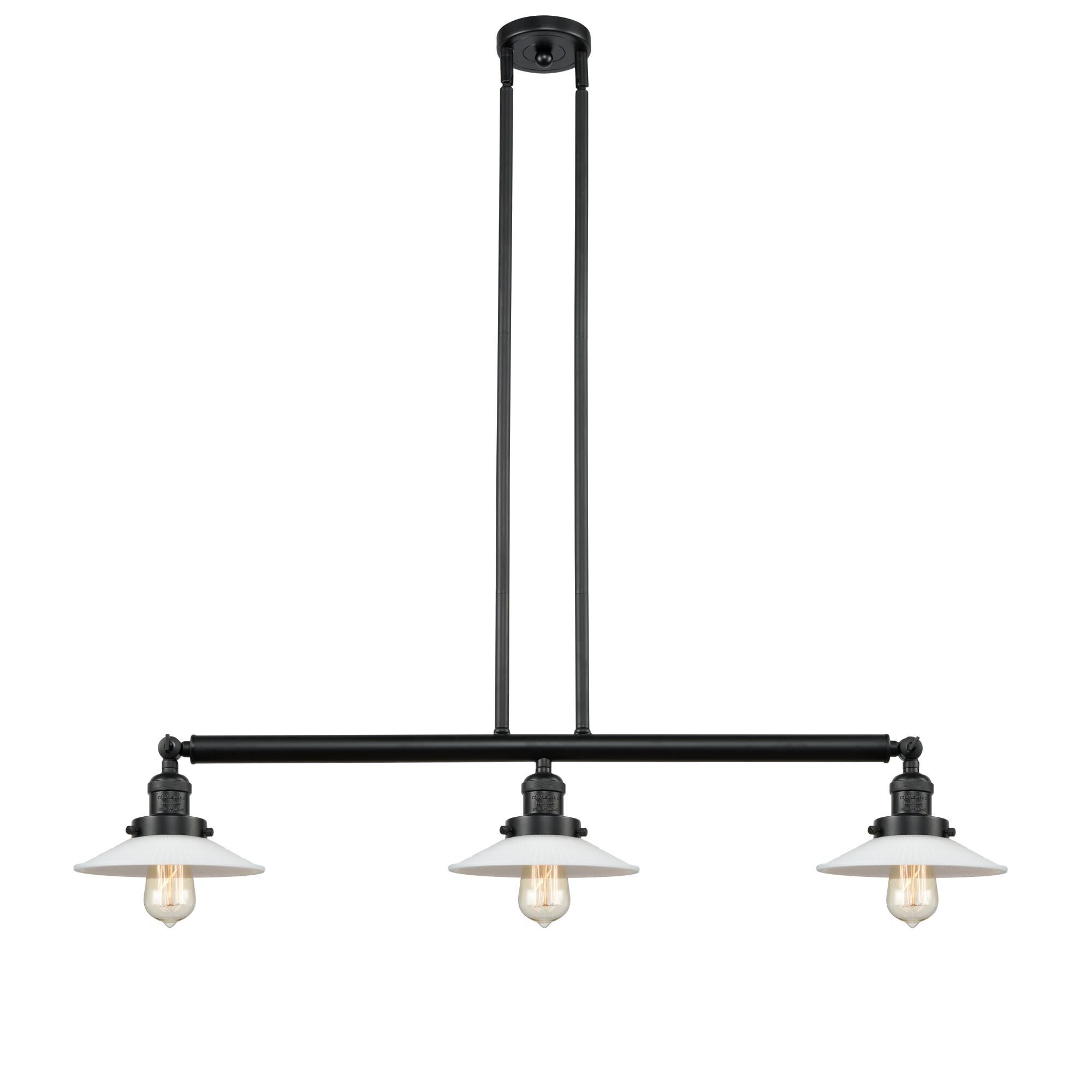 Shown in Matte Black finish and White Halophane glass