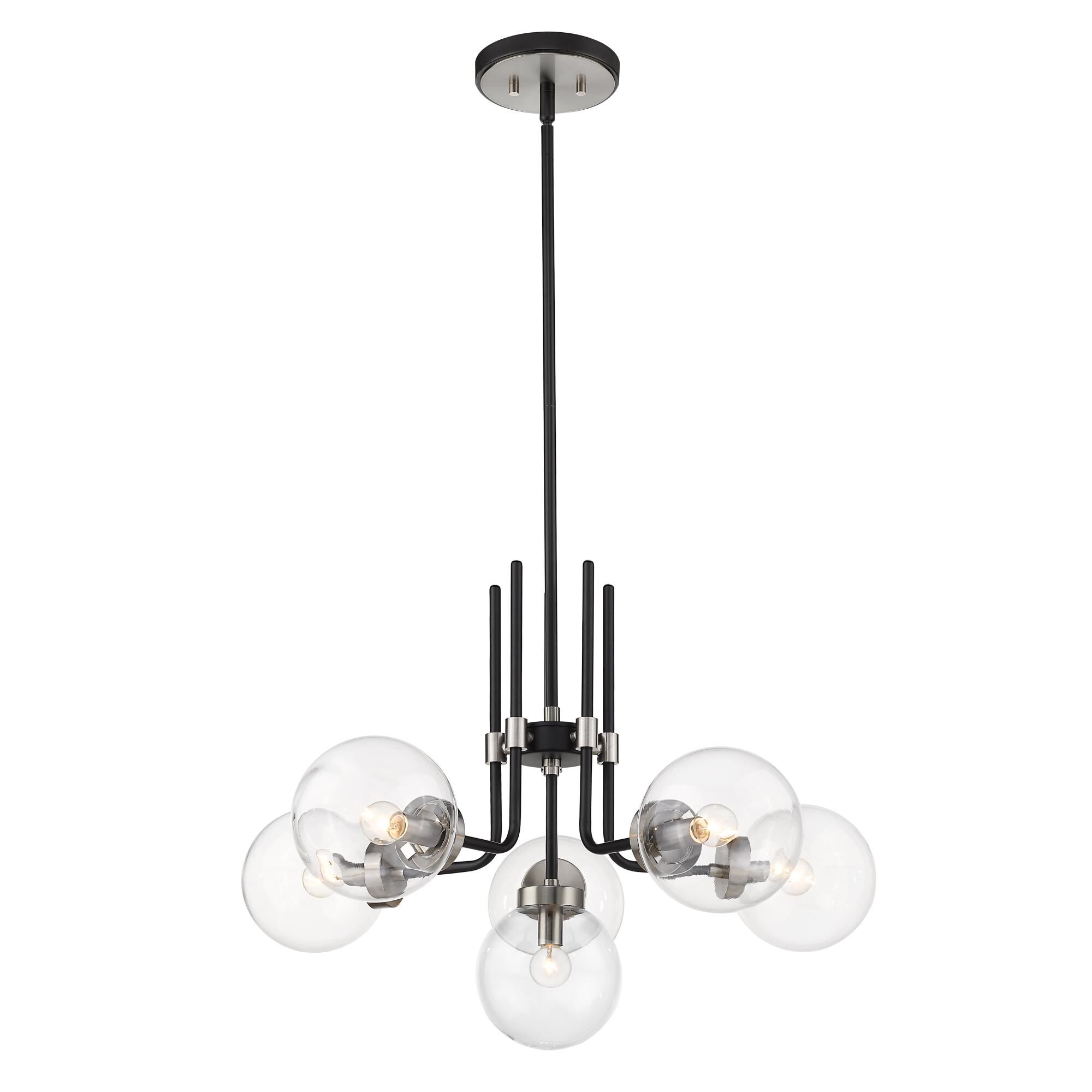 Shown in Matte Black + Brushed Nickel finish and Glass shade