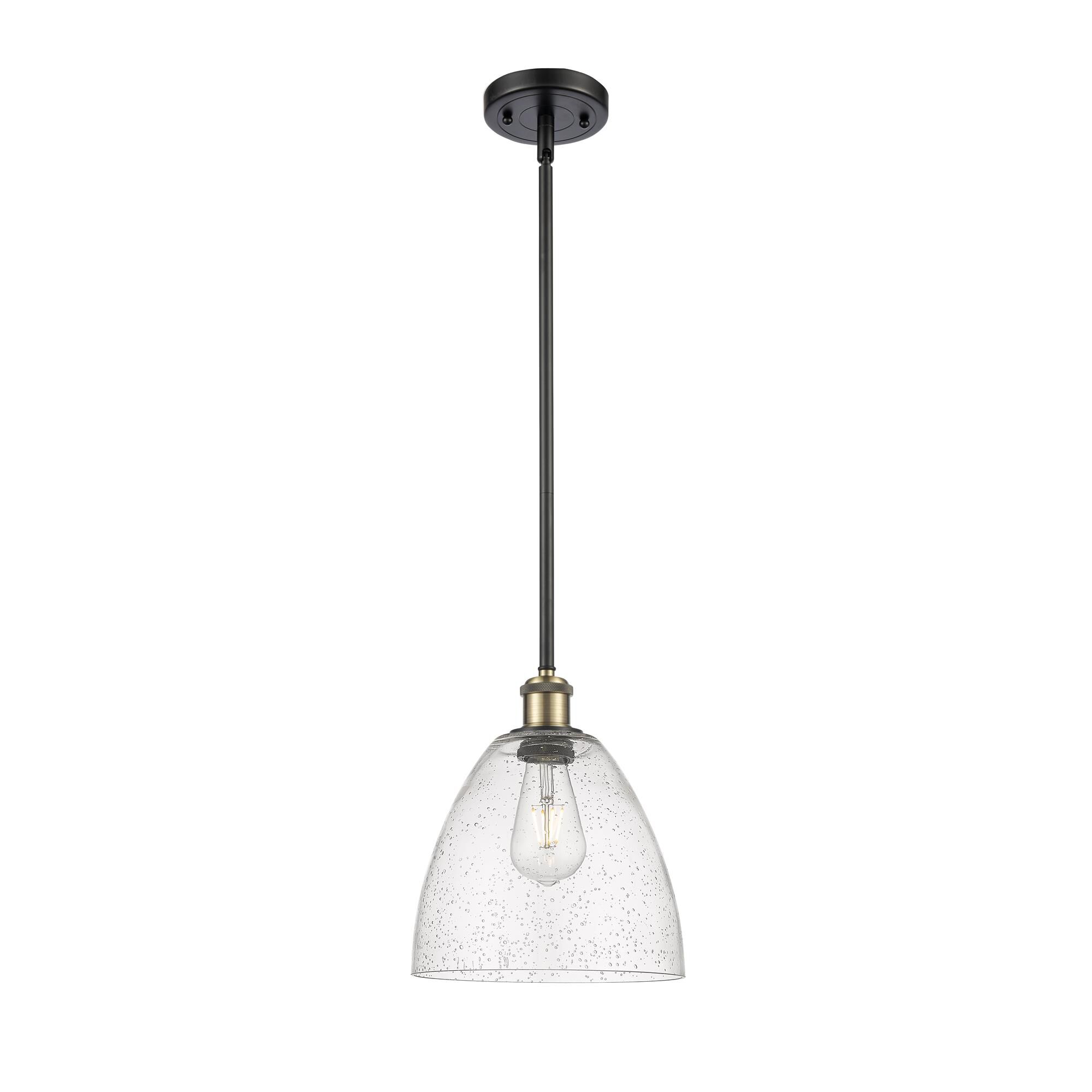 Shown in Black Antique Brass finish and Seedy glass
