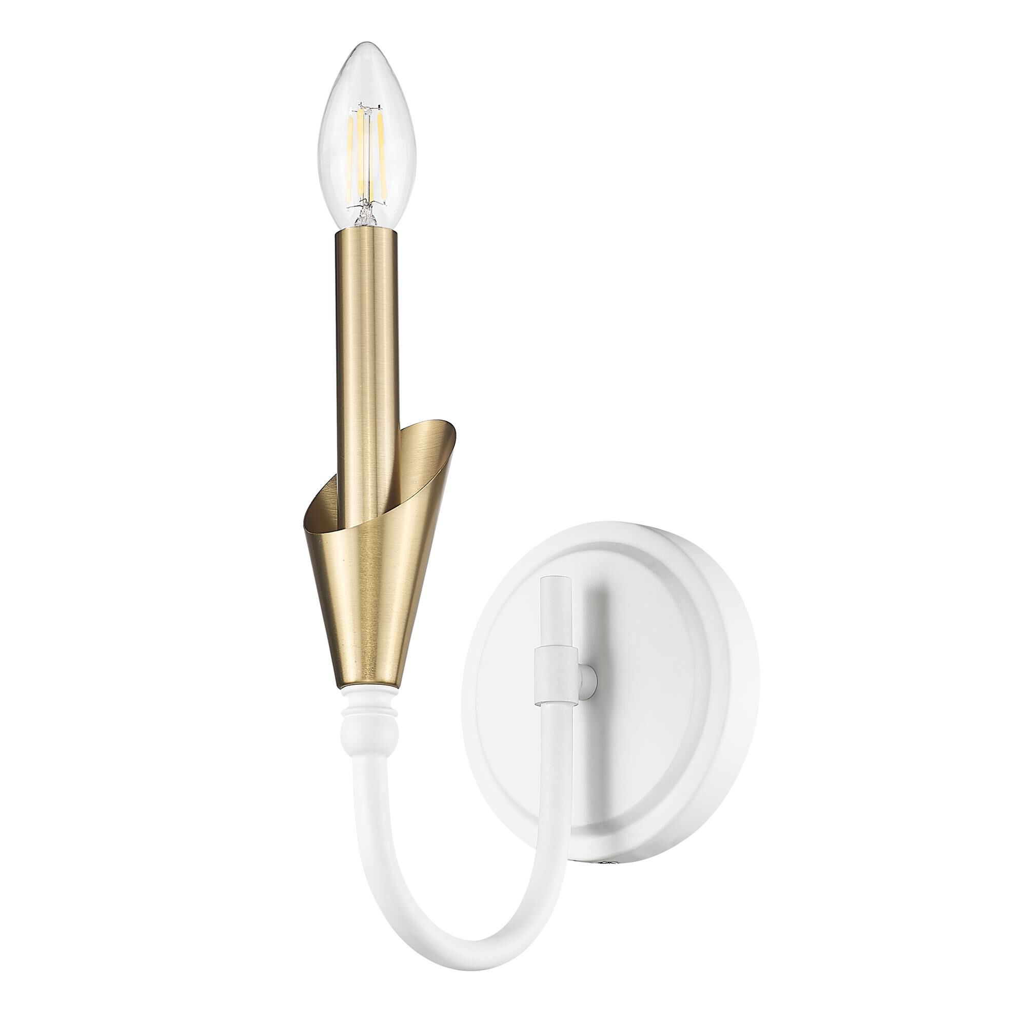 Shown in Textured White And Modern Gold finish and White glass and White shade