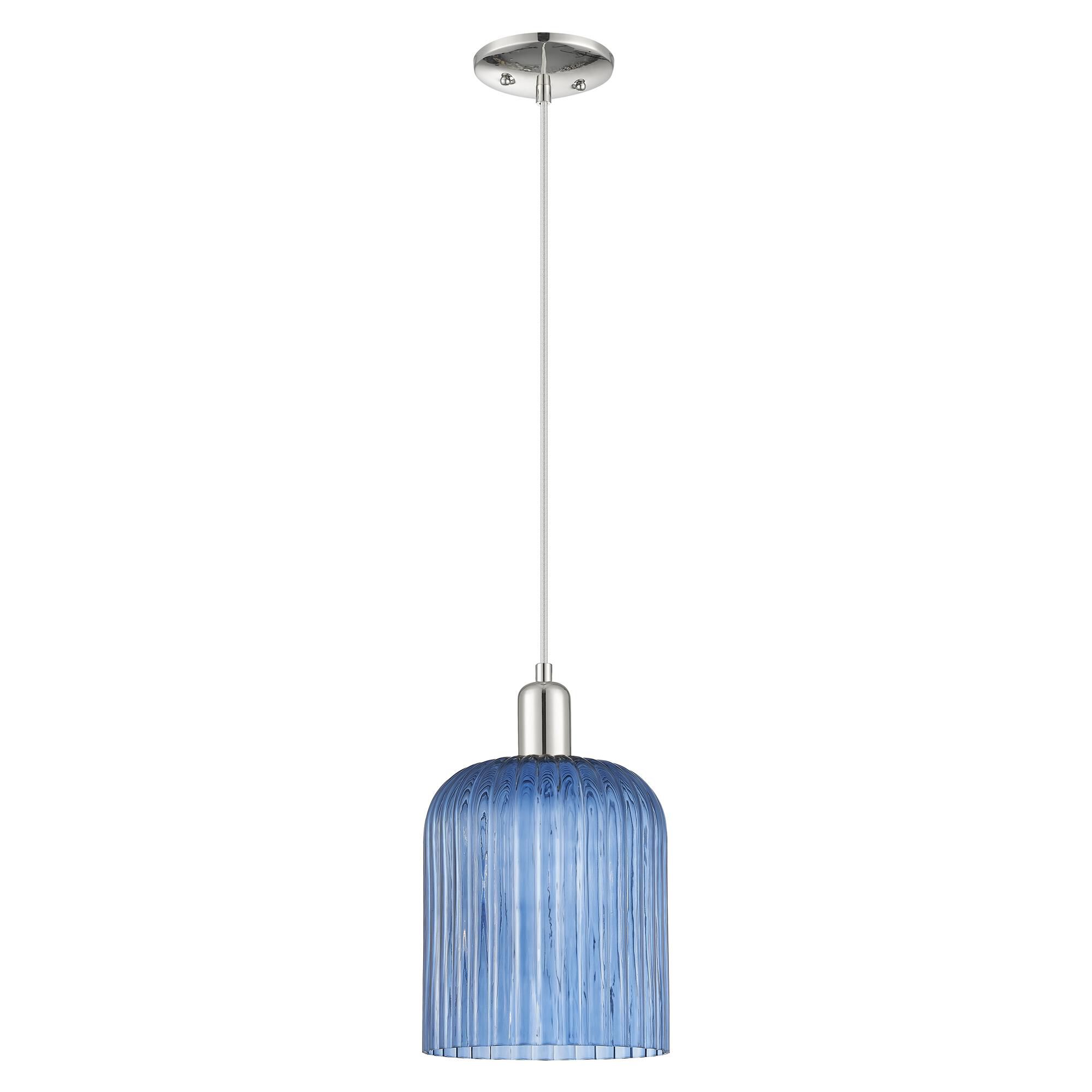 Shown in Polished Nickel finish and Blue glass