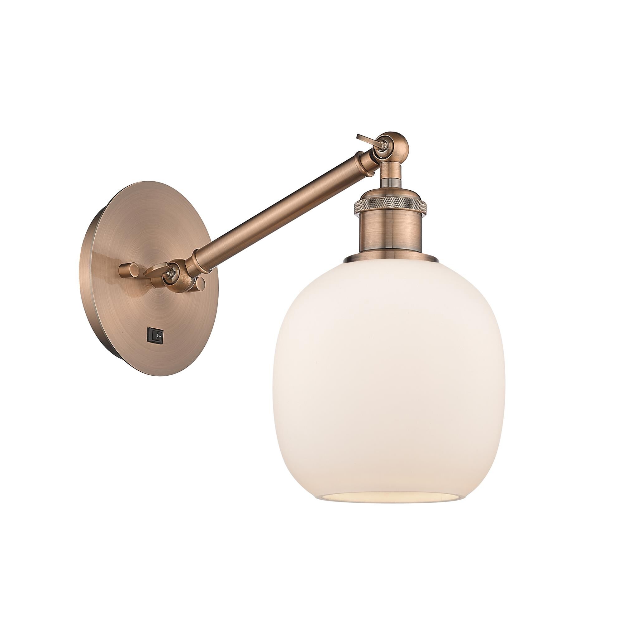 Shown in Antique Copper finish and Matte White Belfast glass