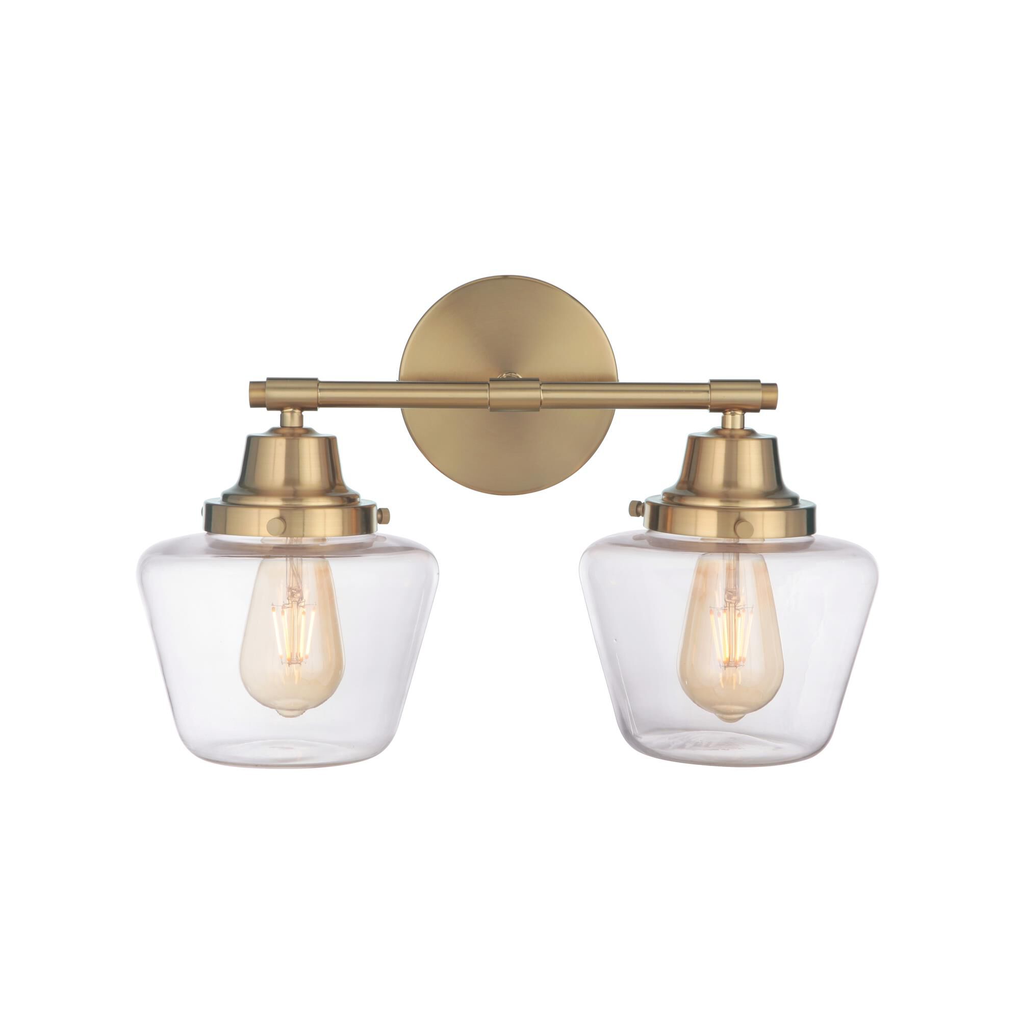 Shown in Satin Brass finish and Clear glass and Glass shade