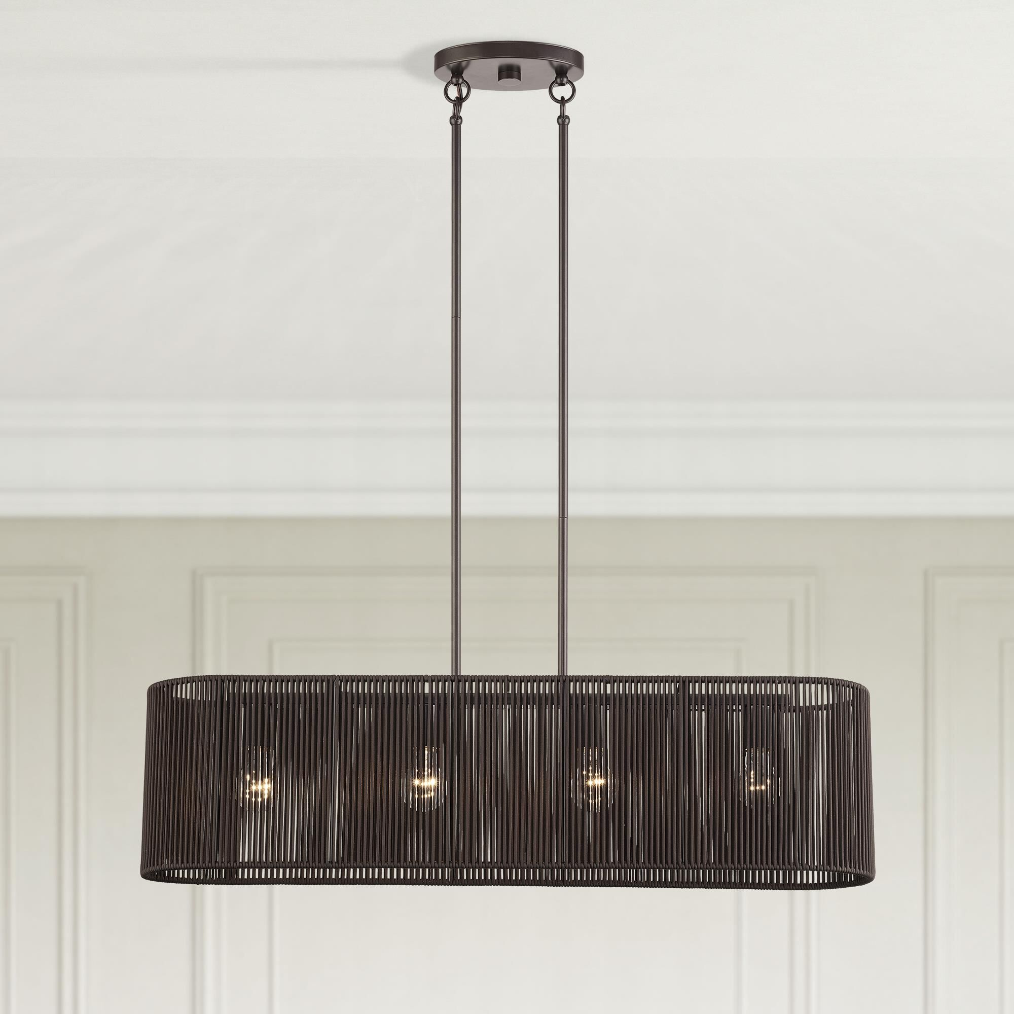Shown in English Bronze finish and Hand-Woven Dark Chocolate Color Polyester Rope shade