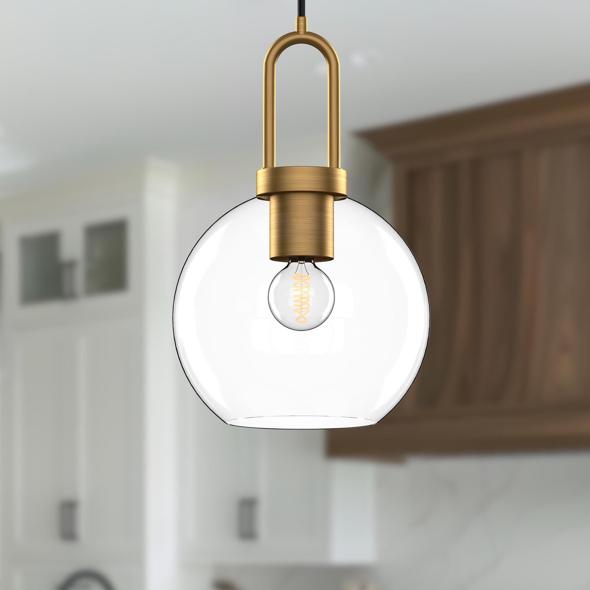 Shown in Aged Gold finish and Clear glass and Black Braided Cord accent
