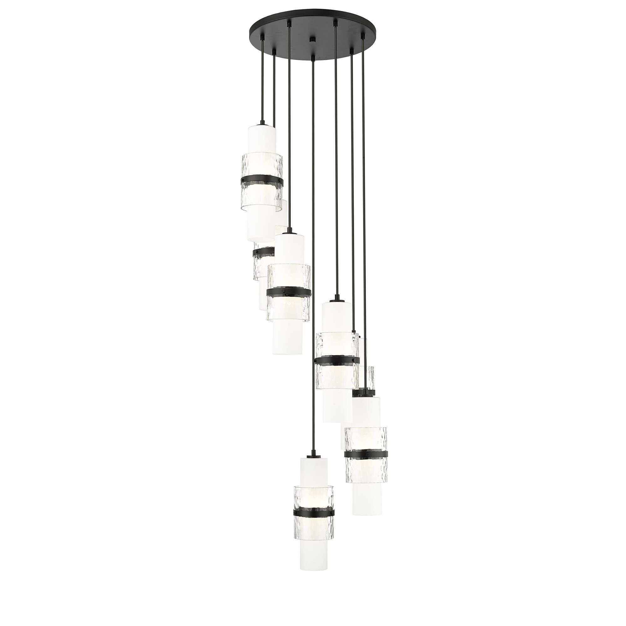 Shown in Matte Black finish and Clear + Etched Opal glass and Clear + Etched Opal shade