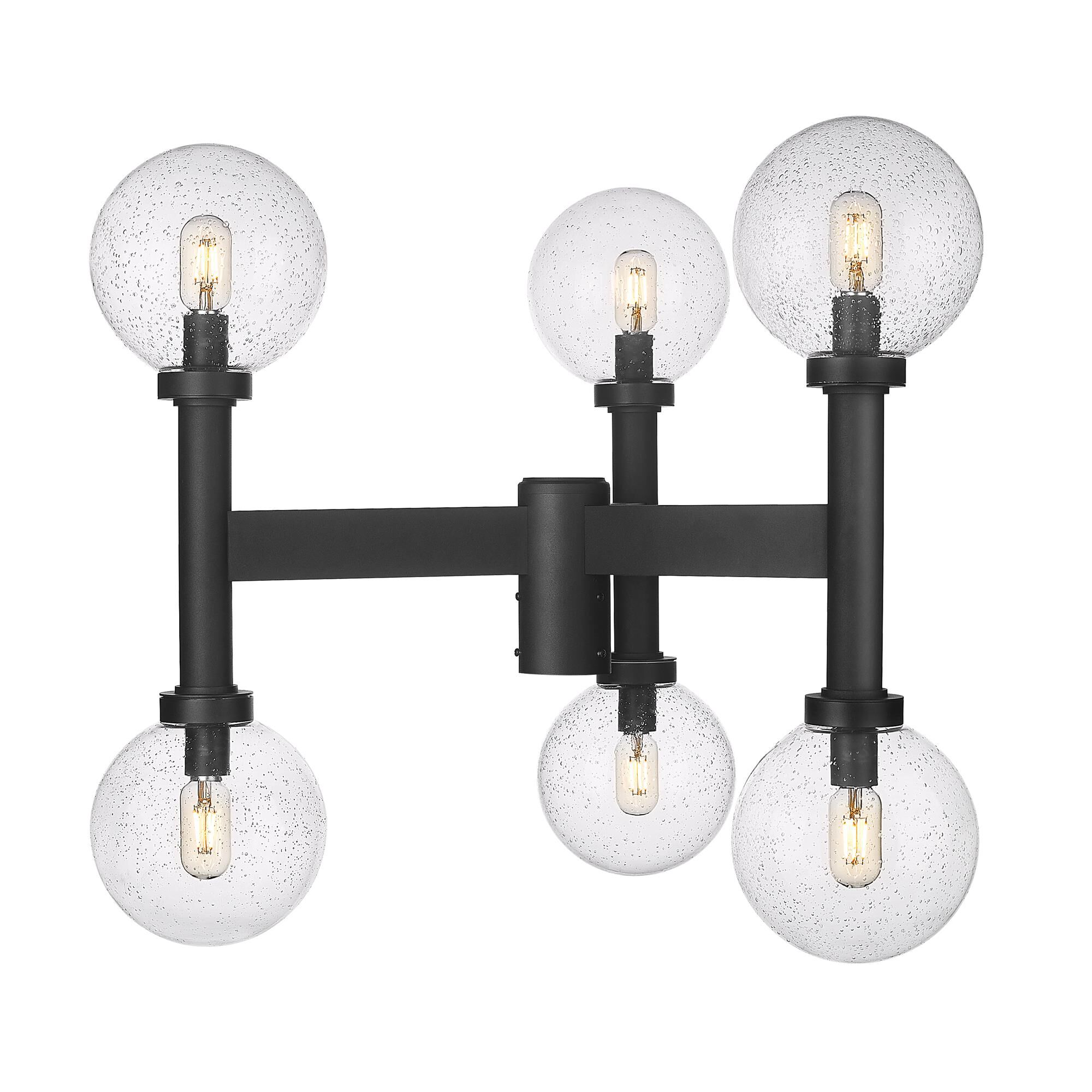 Shown in Black finish and Clear Seedy glass