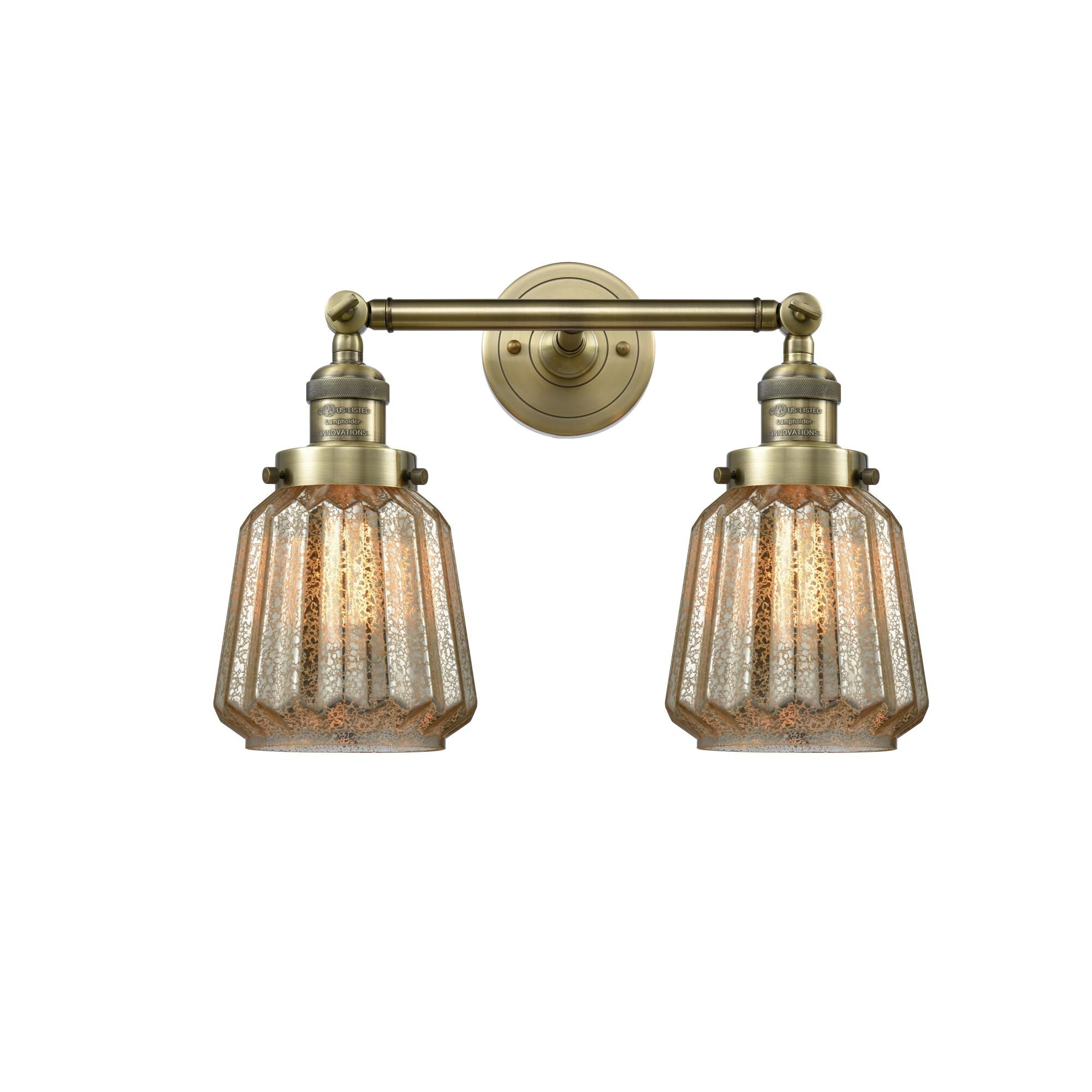Shown in Antique Brass finish and Mercury Plated glass