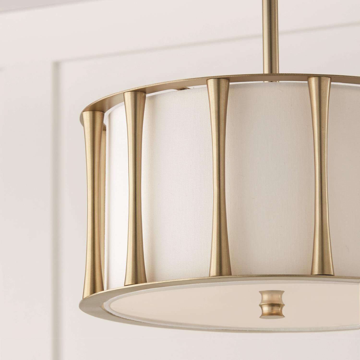 Shown in Matte Brass with Frosted Acrylic Diffuser finish and White Fabric shade
