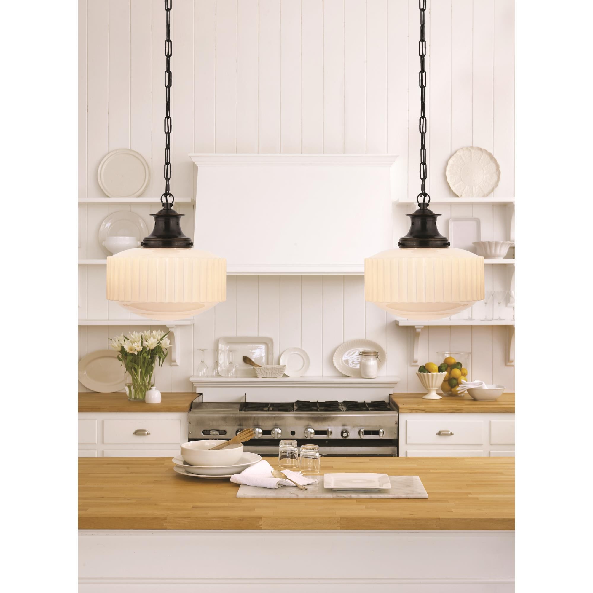 Shown in Bronze finish and White glass