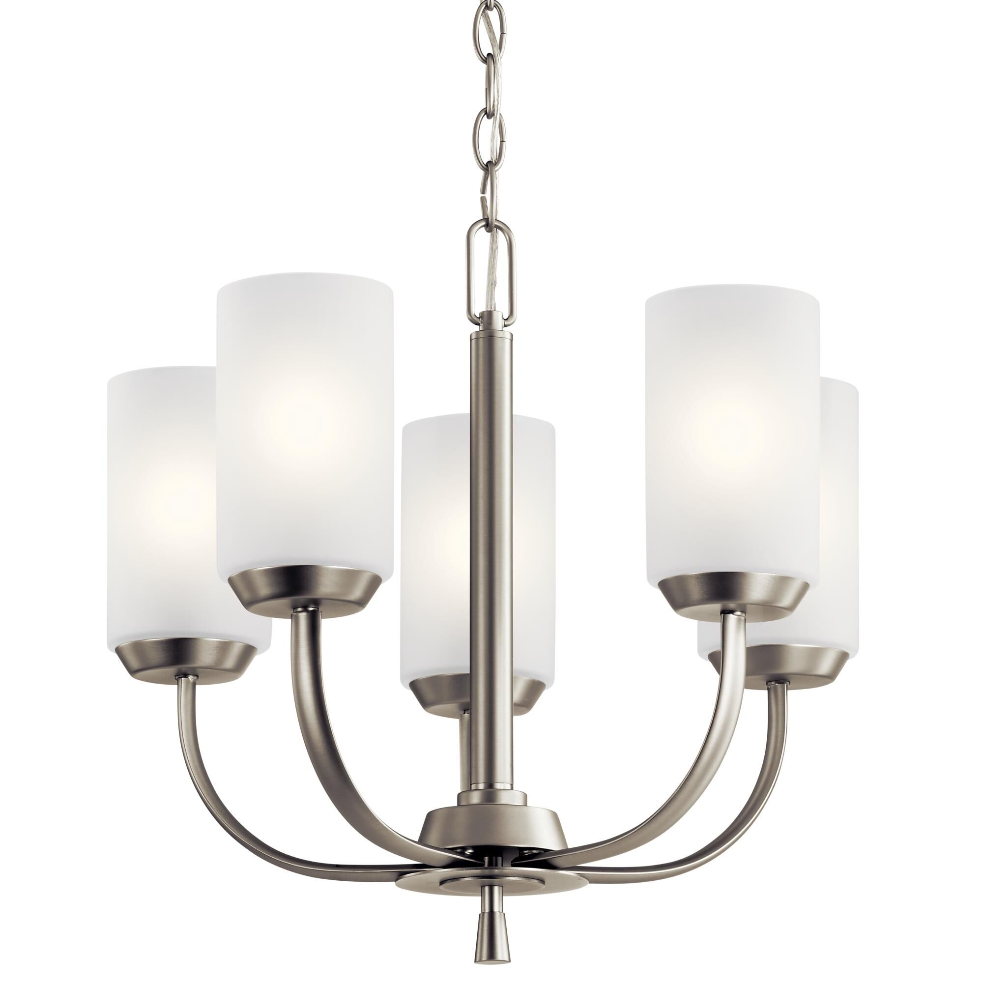 Shown in Brushed Nickel finish and Satin Etched glass