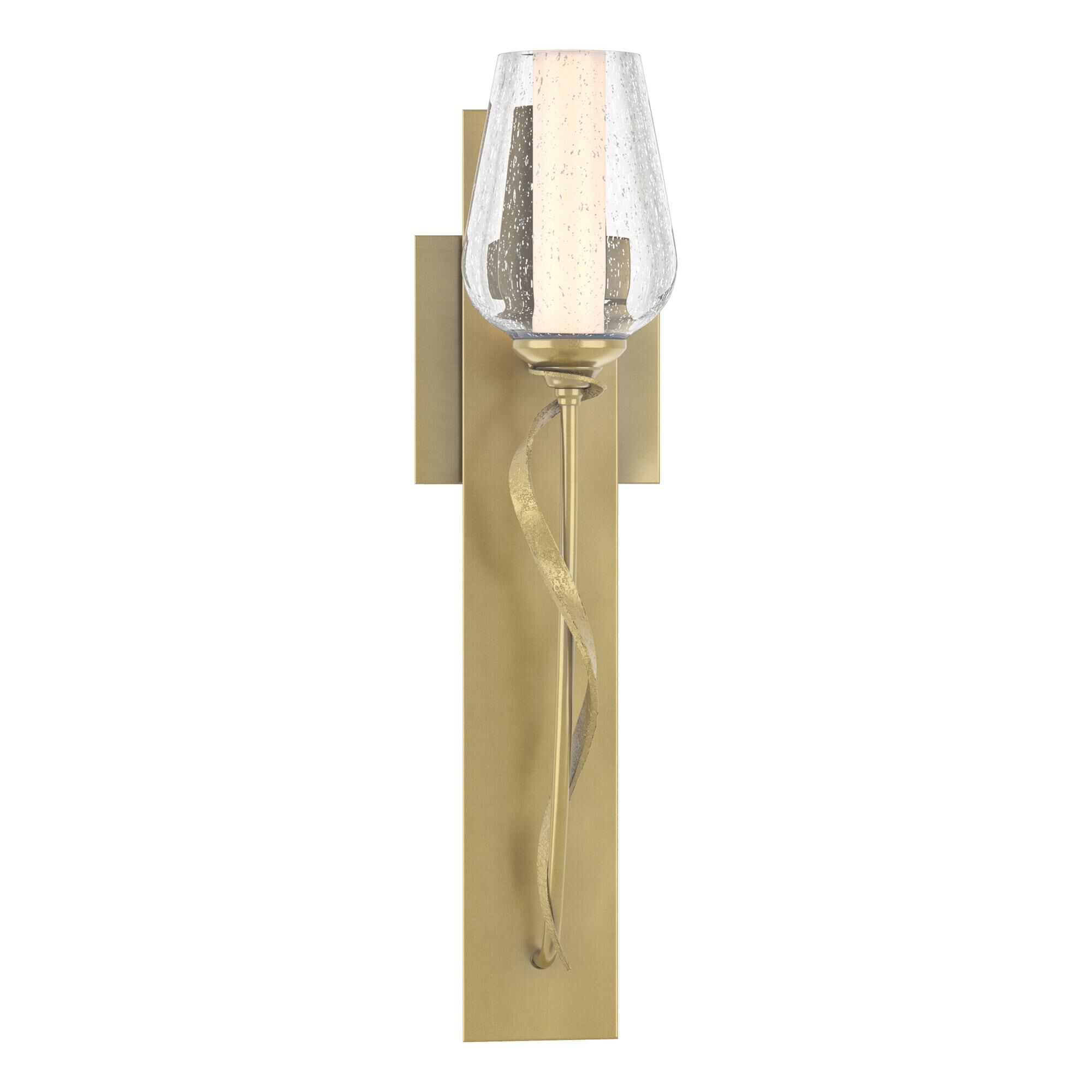 Shown in Modern Brass finish and Opal And Seeded glass