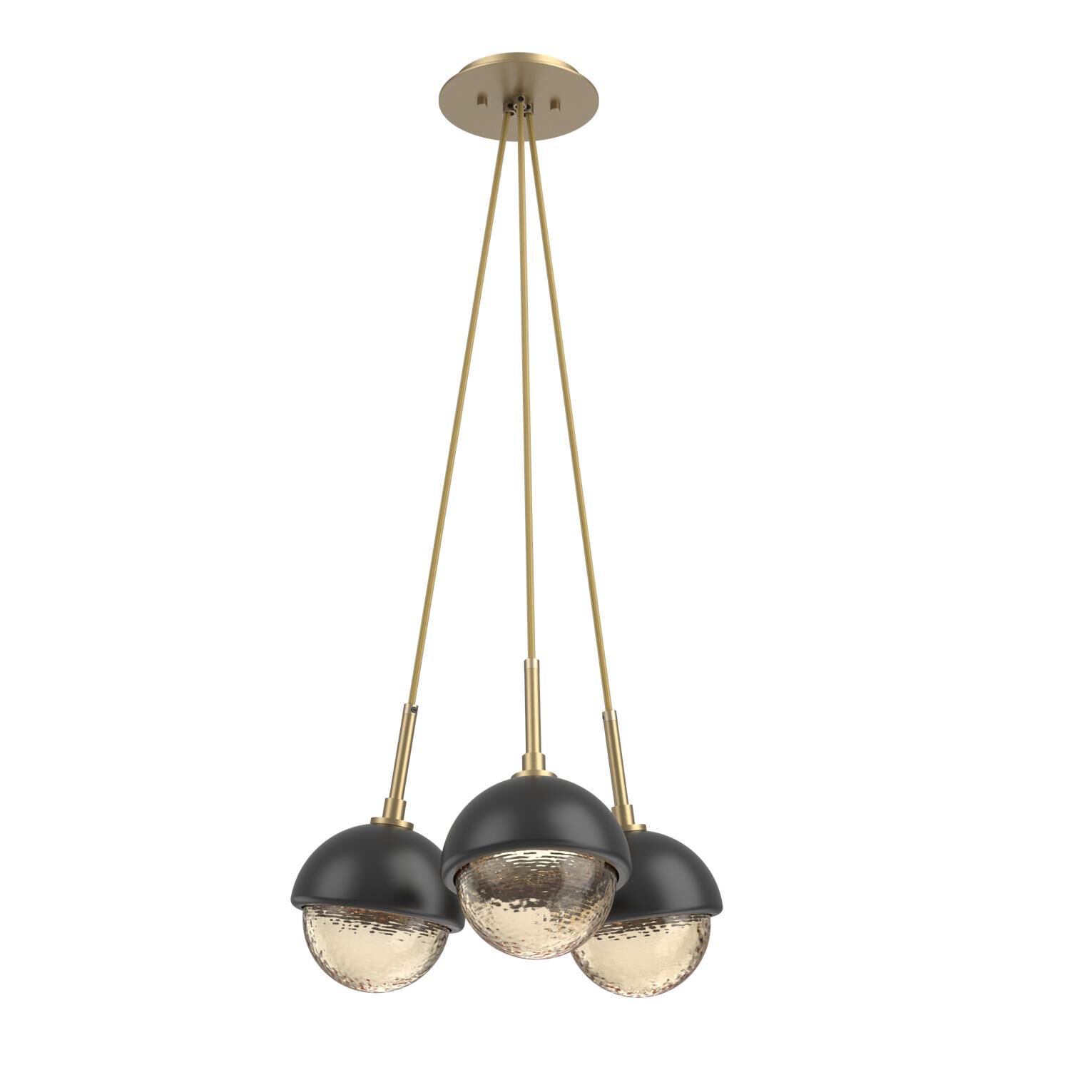 Shown in Gilded Brass finish and Amber glass and Matte Black accent