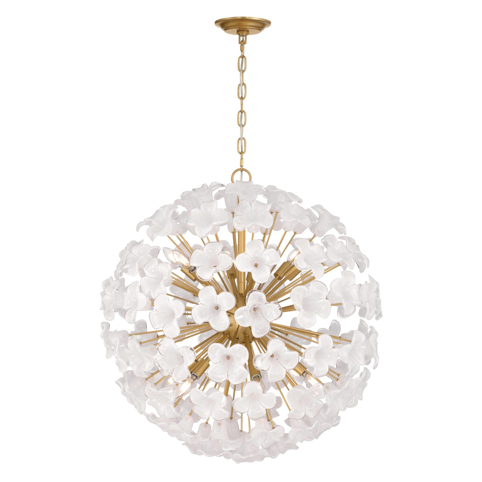 Shown in Legacy Brass finish and White Swirl glass