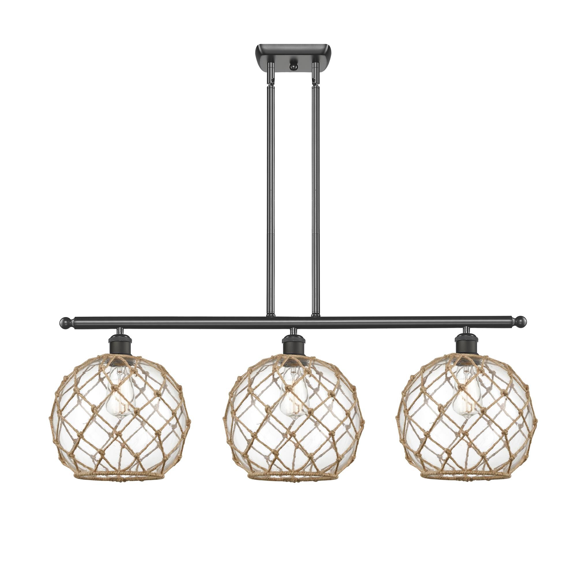 Shown in Oil Rubbed Bronze finish and Sphere glass and Glass And Rope shade