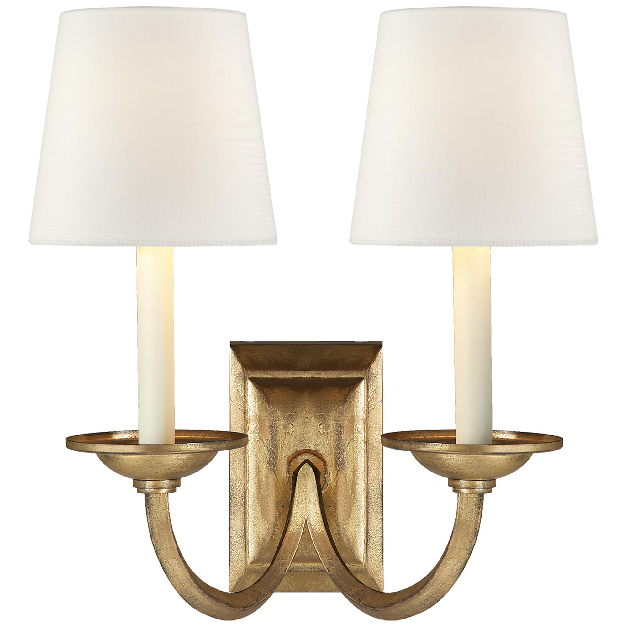 Shown in Gilded Iron finish and Linen shade