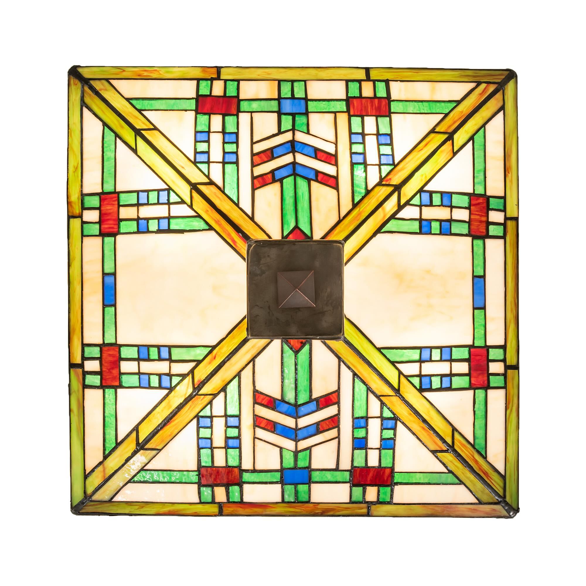 Shown in Mahogany Bronze finish and Ruby;Green;Beige glass