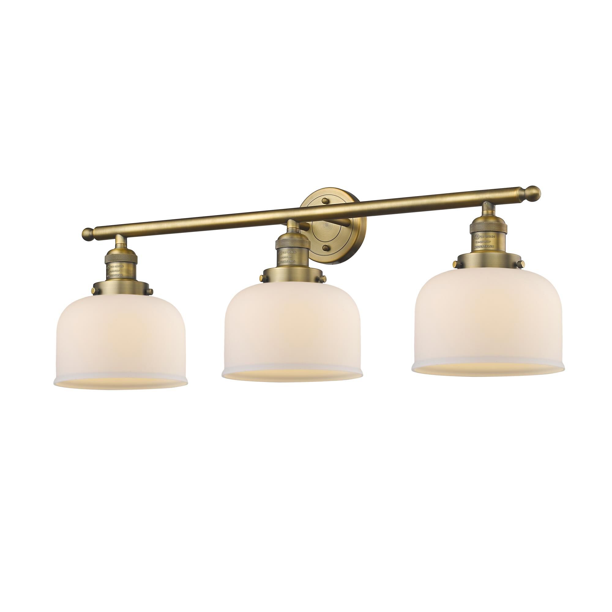 Shown in Brushed Brass finish and Matte White Cased glass