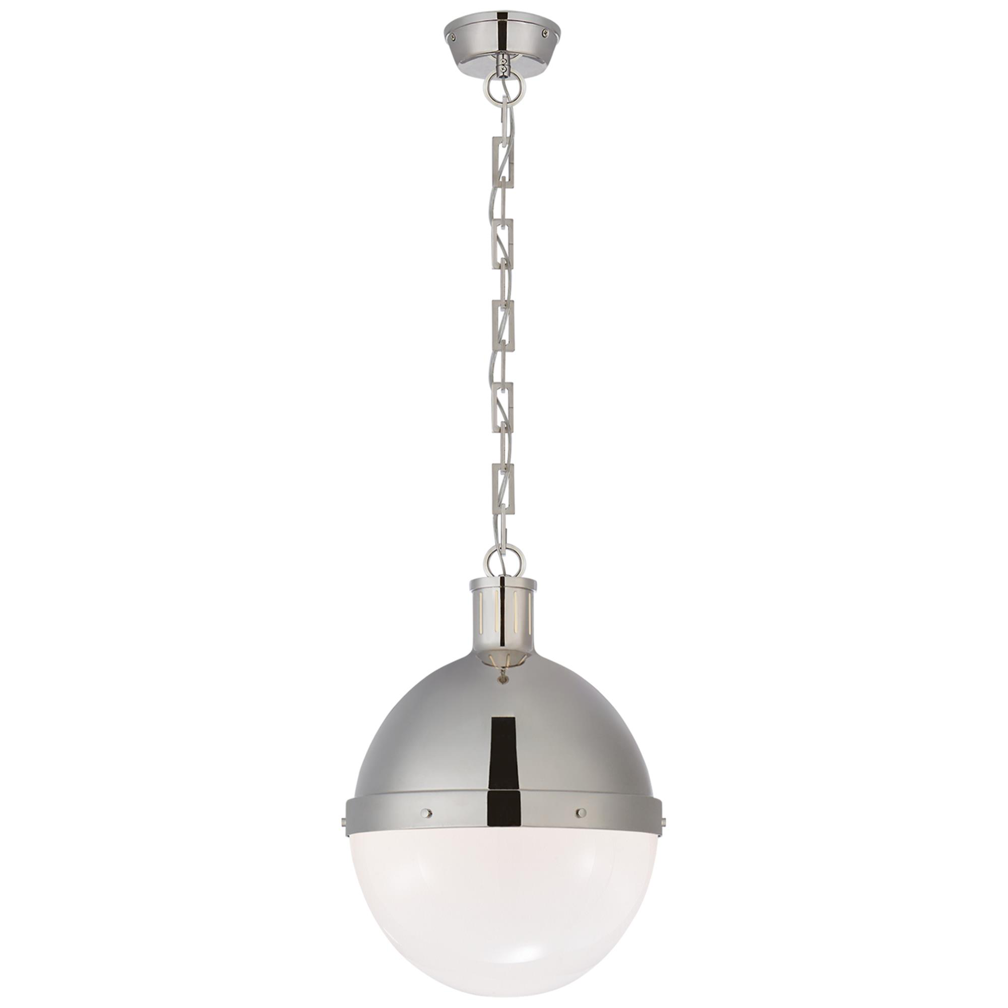 Shown in Polished Nickel finish and White glass