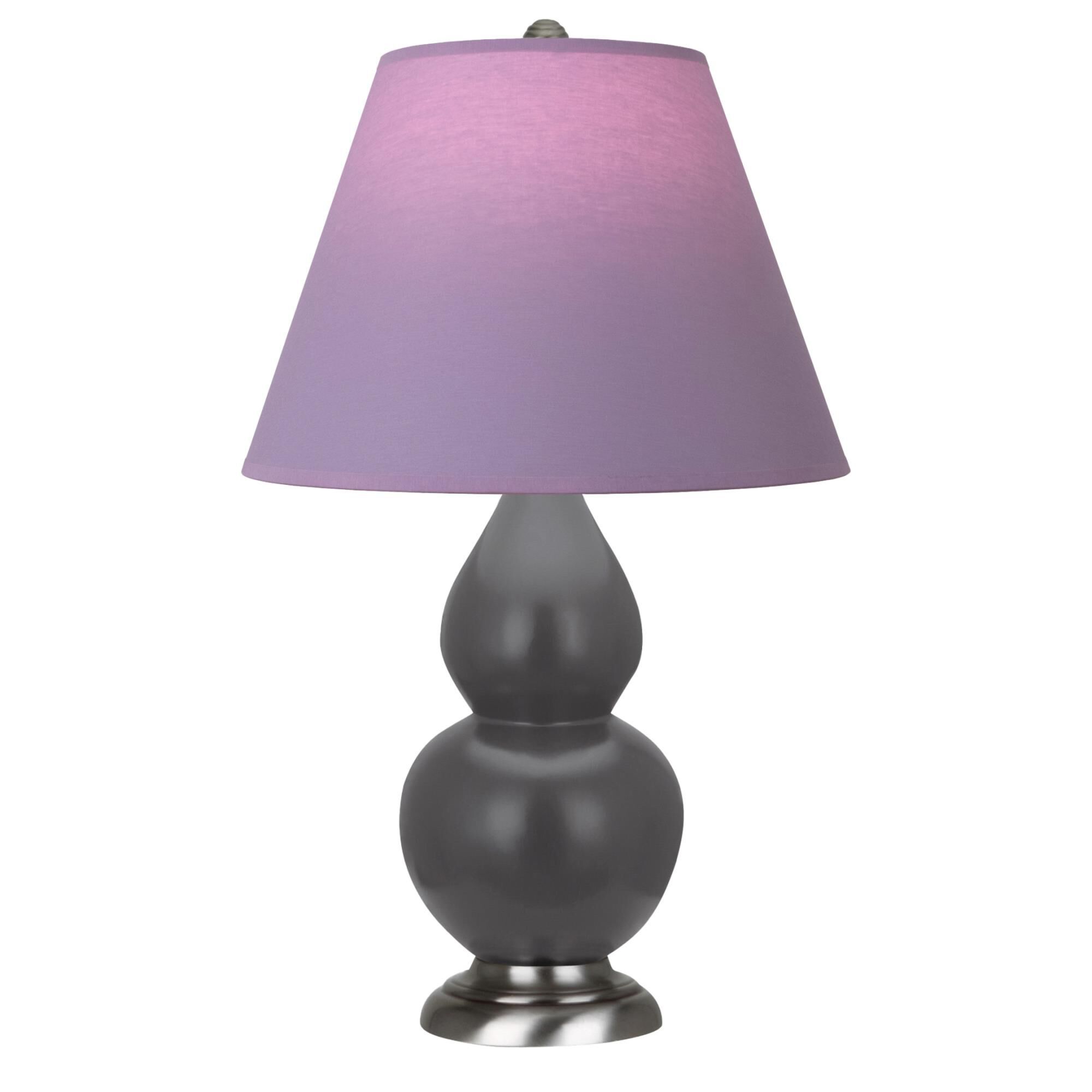 Shown in Matte Ash finish and Lavender and Plum shade and Antique Silver accent