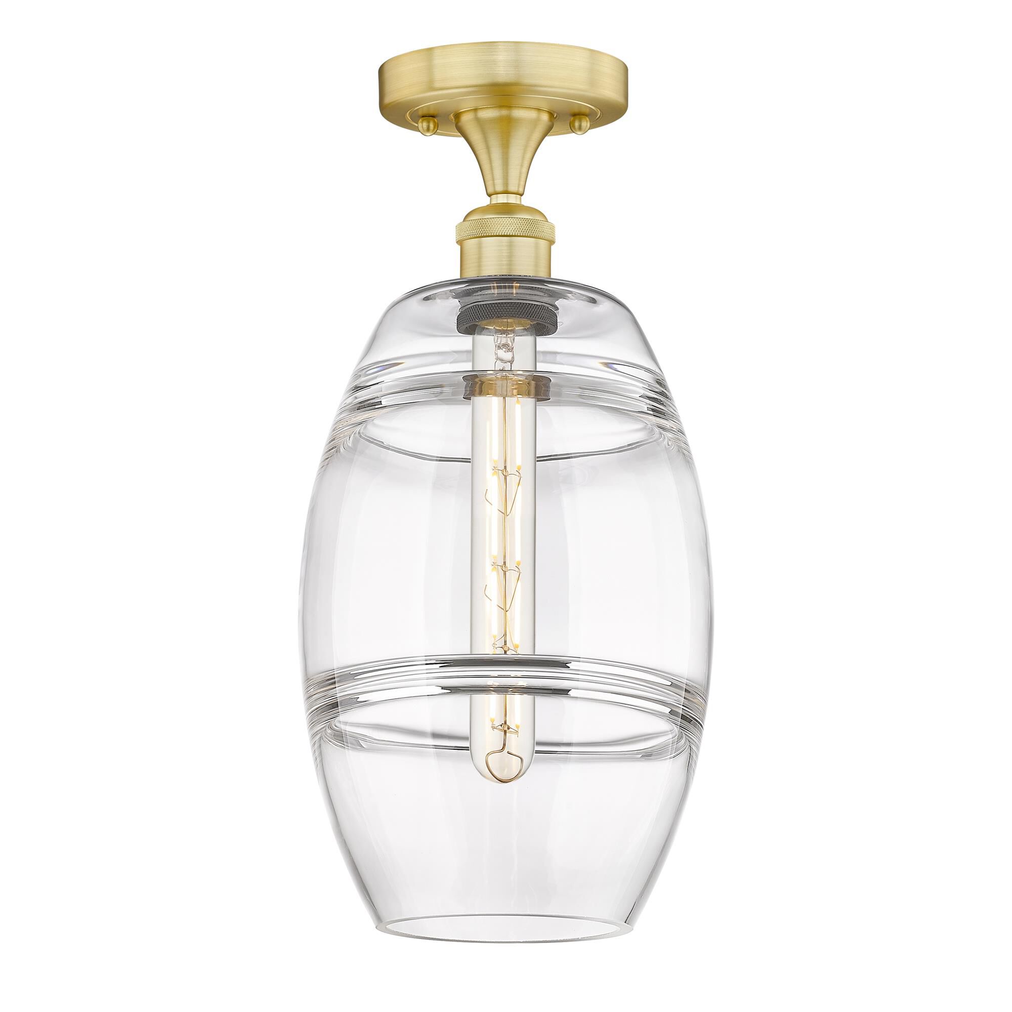 Shown in Satin Gold finish and Clear glass