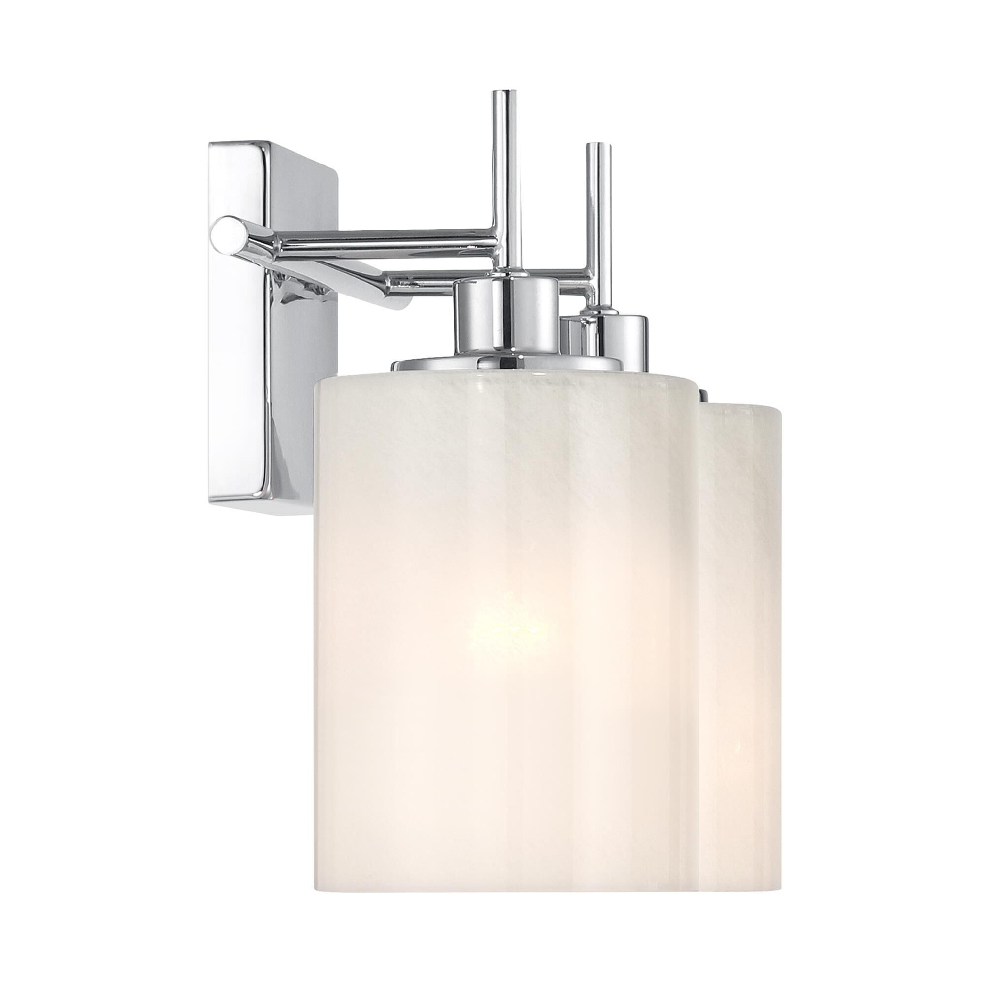 Shown in Chrome finish and White Strie glass
