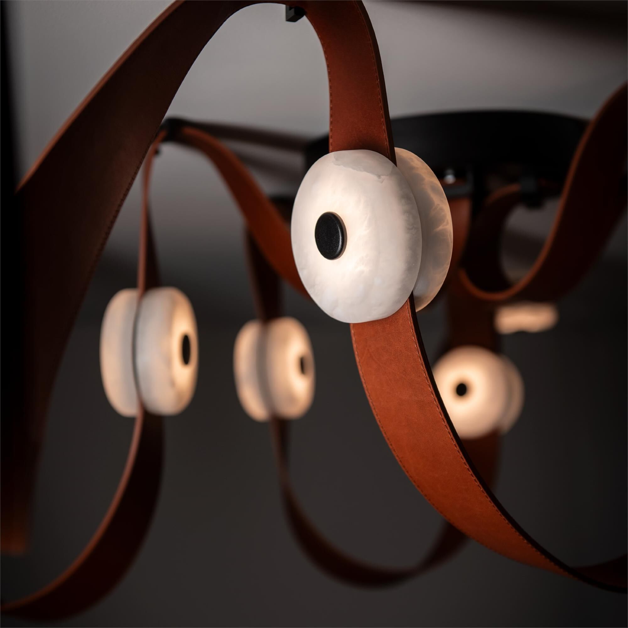 Shown in Black finish and Alabaster shade and Chestnut accent