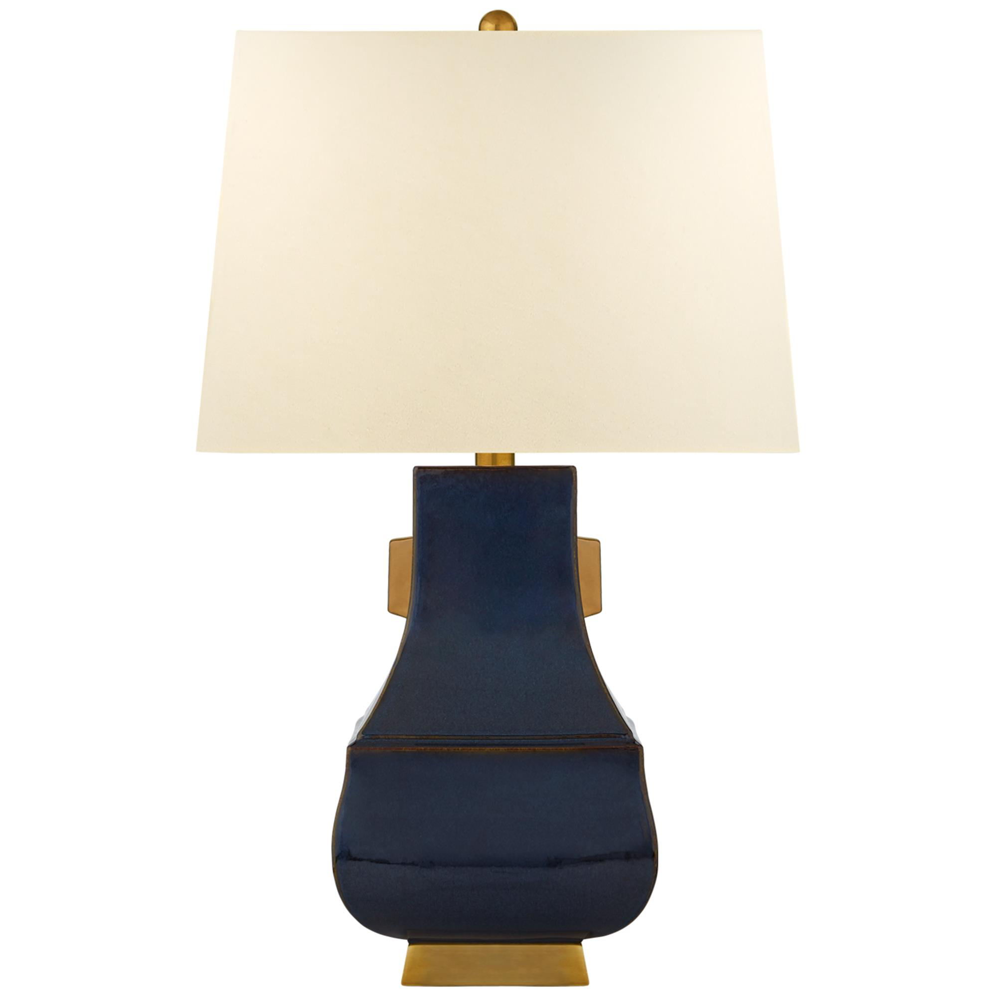 Shown in Mixed Blue Brown With Burnt Gold finish and Natural Percale shade