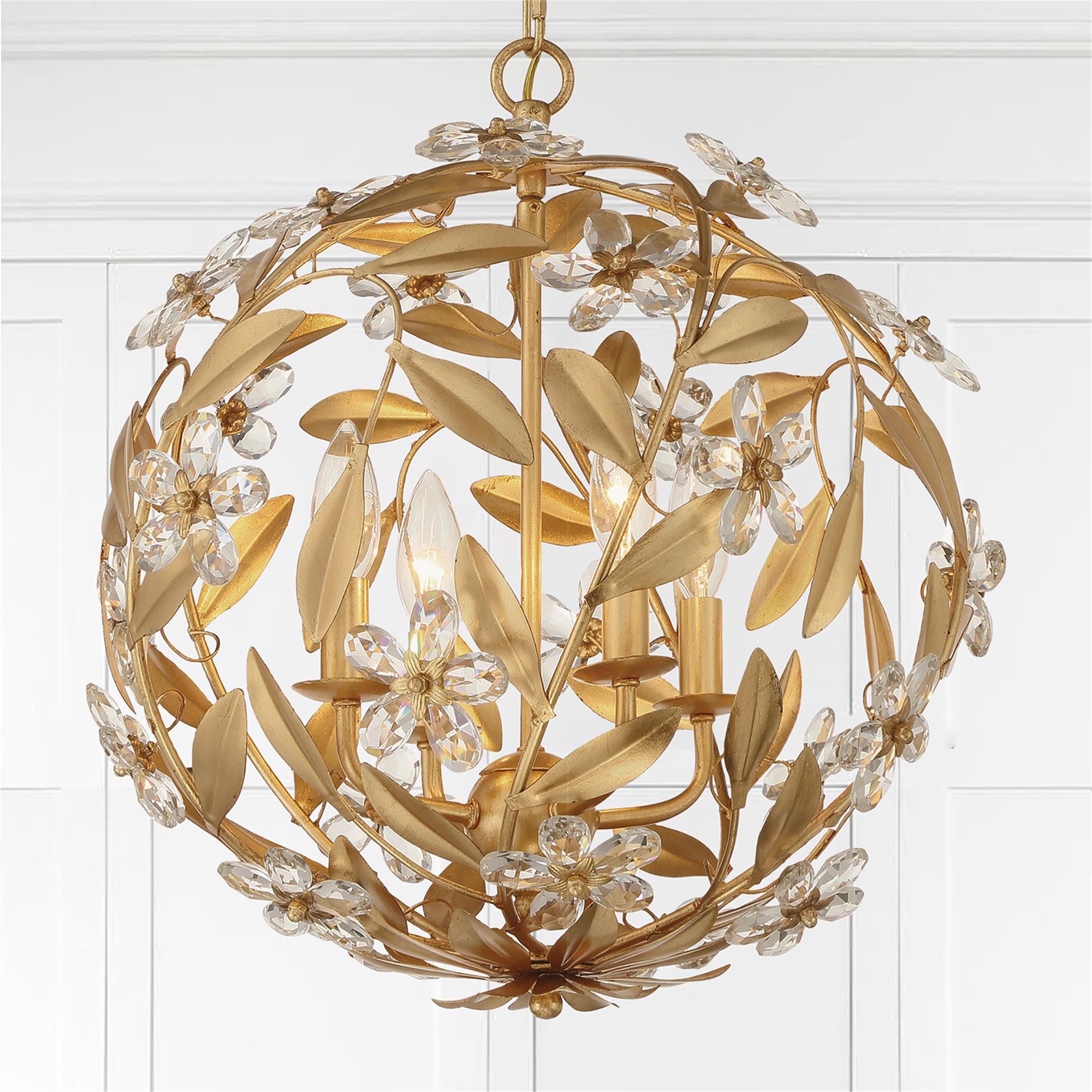 Shown in Antique Gold finish and Hand Cut crystal