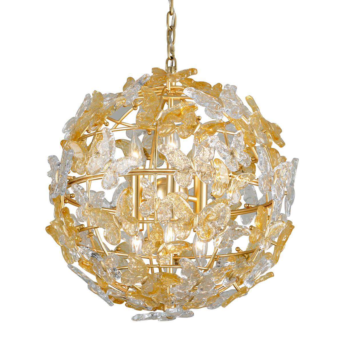Shown in Gold Leaf finish and Clear and Honey Handmade Italian glass