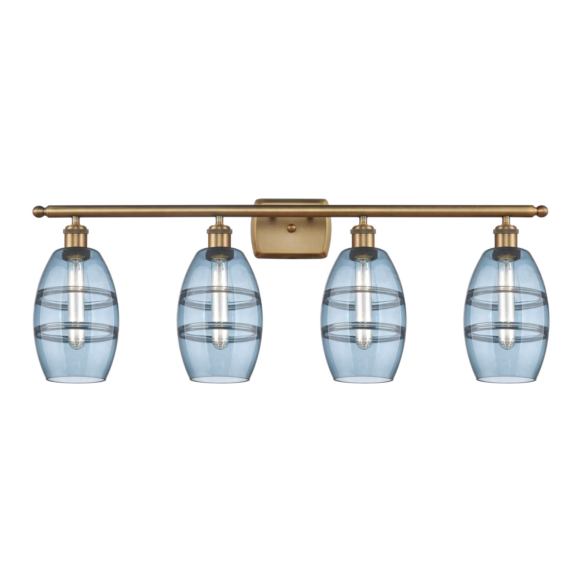 Shown in Brushed Brass finish and Princess Blue glass