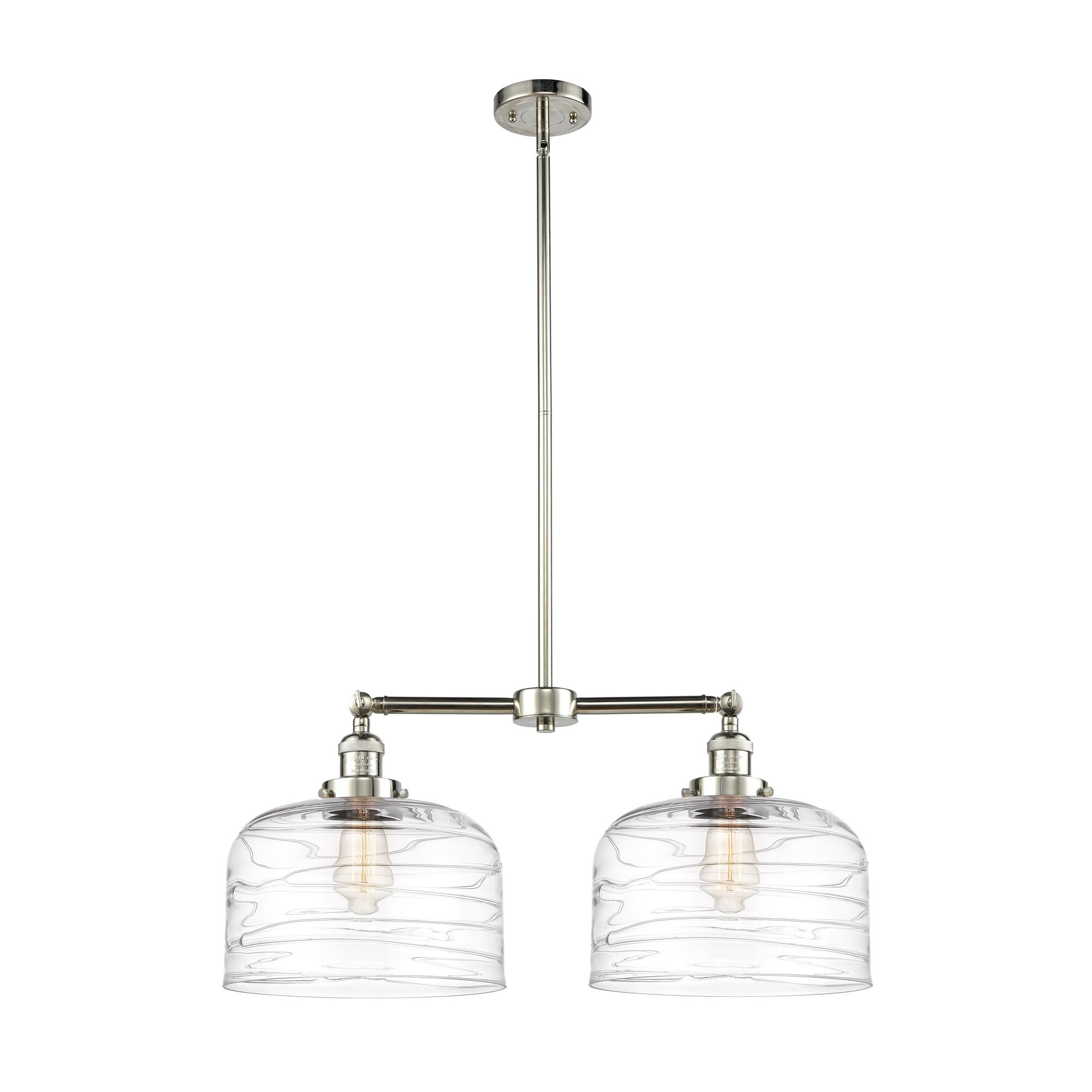 Shown in Polished Nickel finish and Clear Deco Swirl X-Large Bell glass