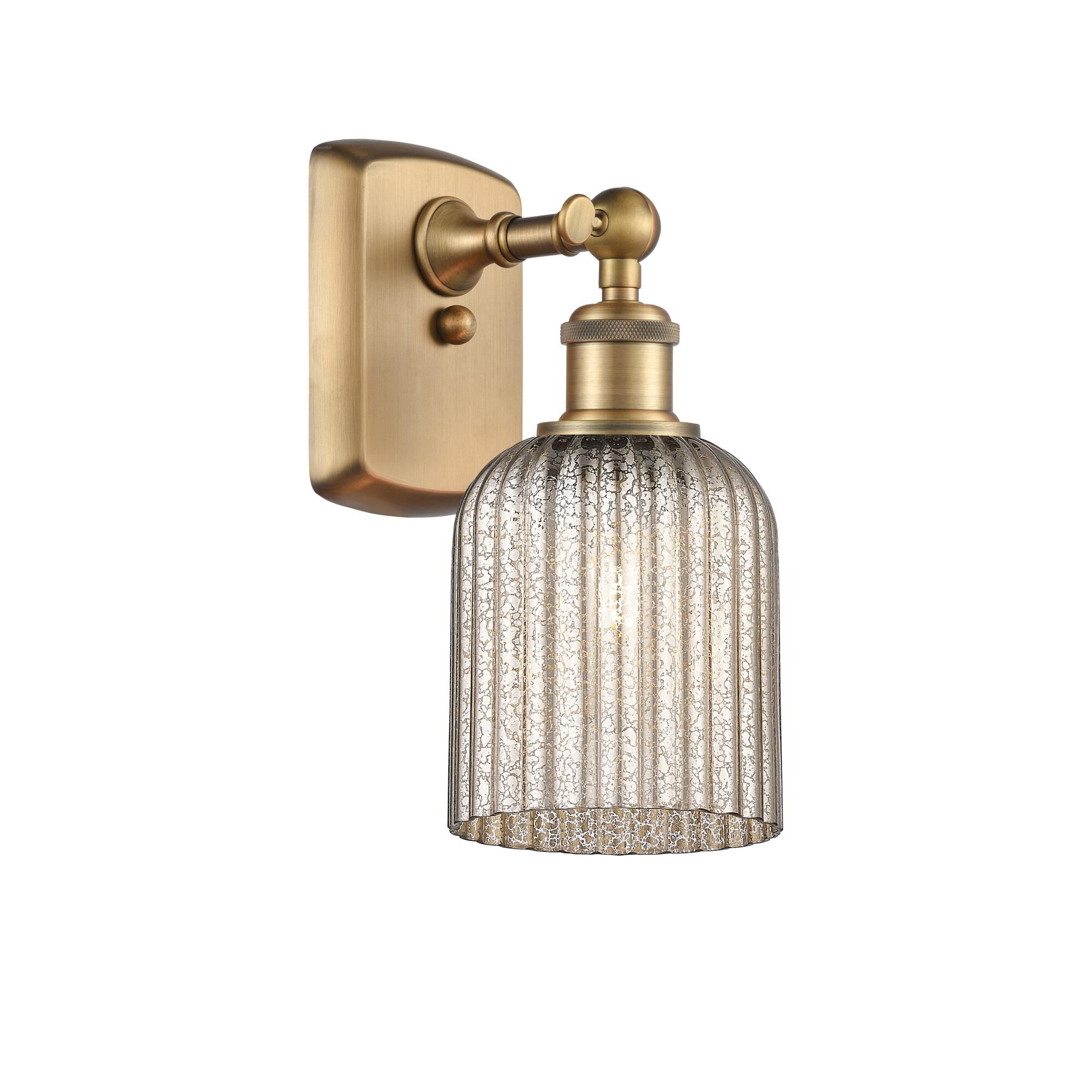 Shown in Brushed Brass finish and Mercury shade