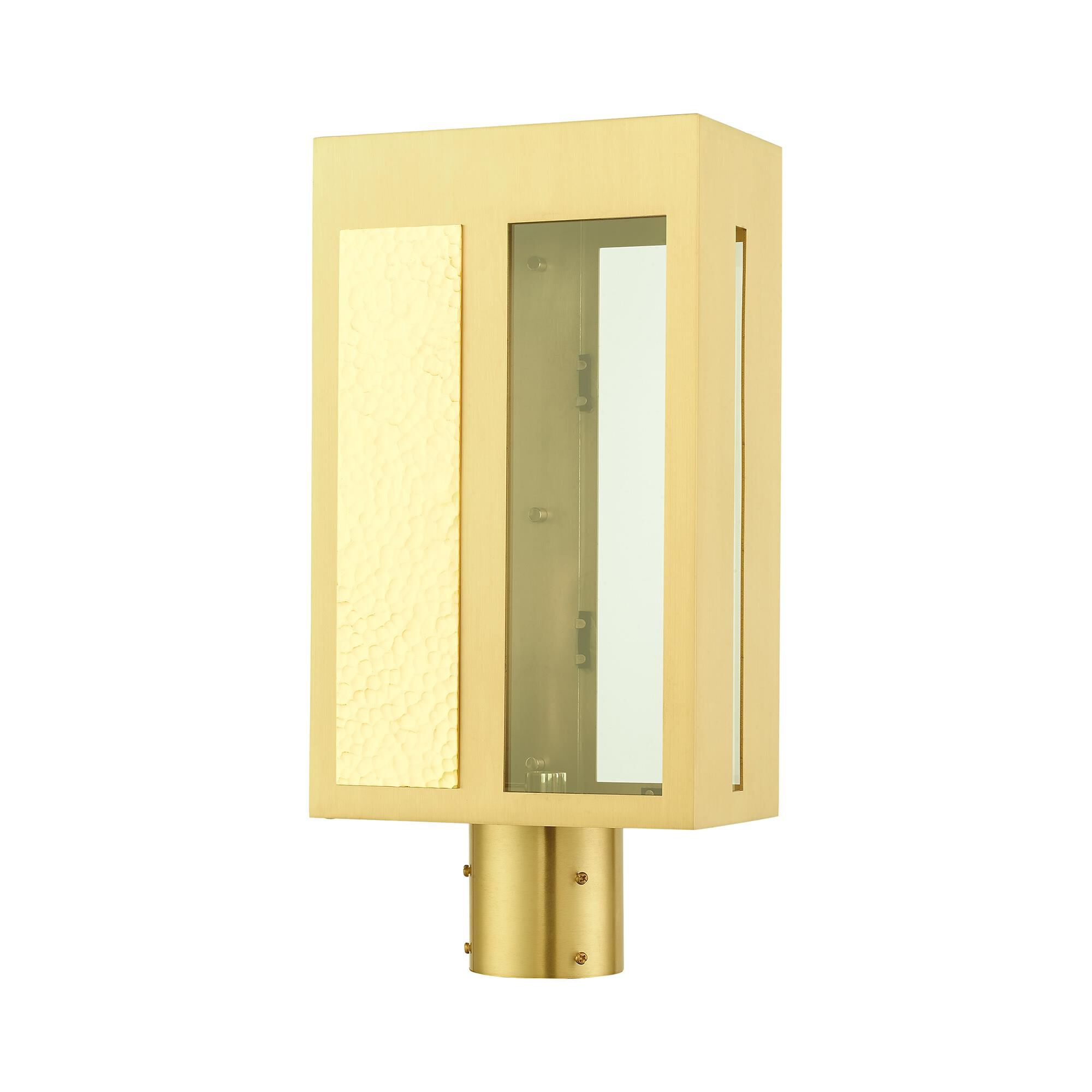 Shown in Satin Brass finish and Clear glass