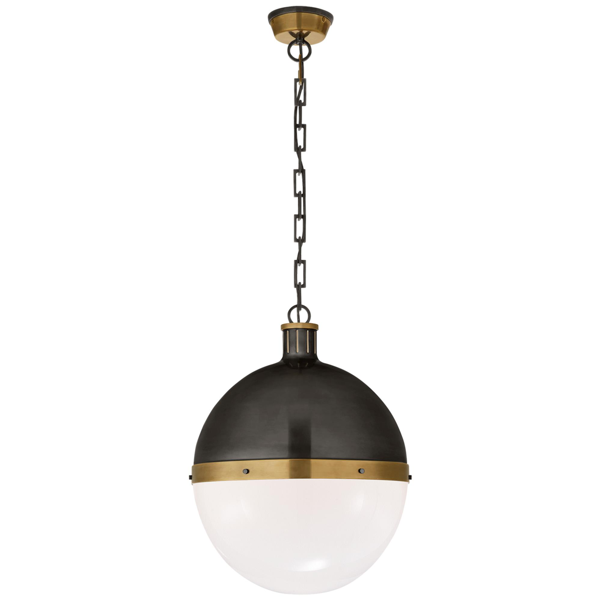 Shown in Bronze With Antique Brass finish and White glass