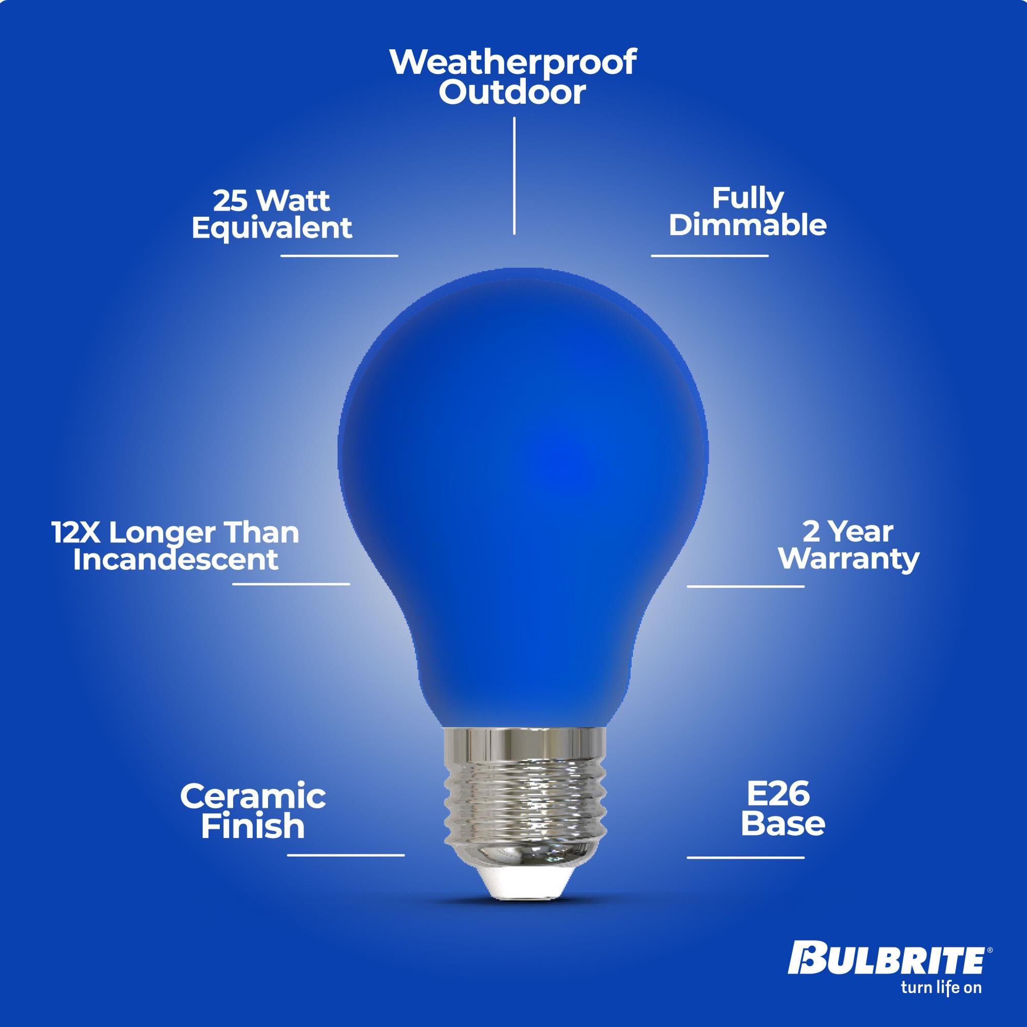 Ceramic Blue A19 Base E26 LED Light Bulb,