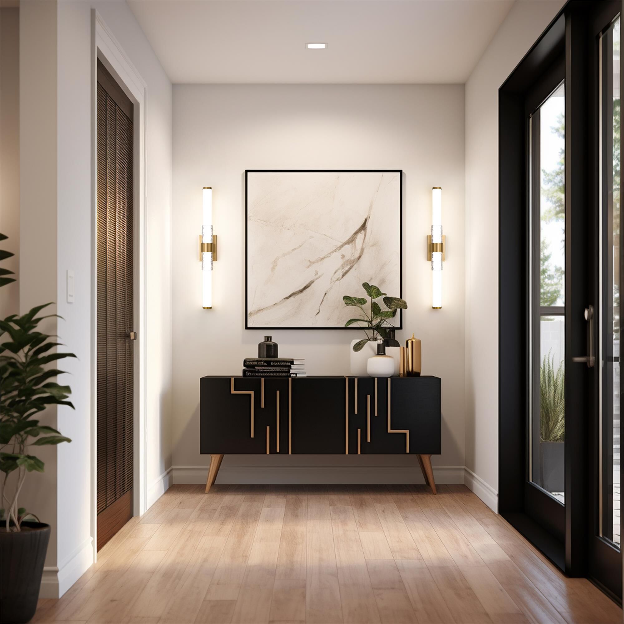 Shown in Modern Gold finish and Matte Opal glass and Matte Opal shade