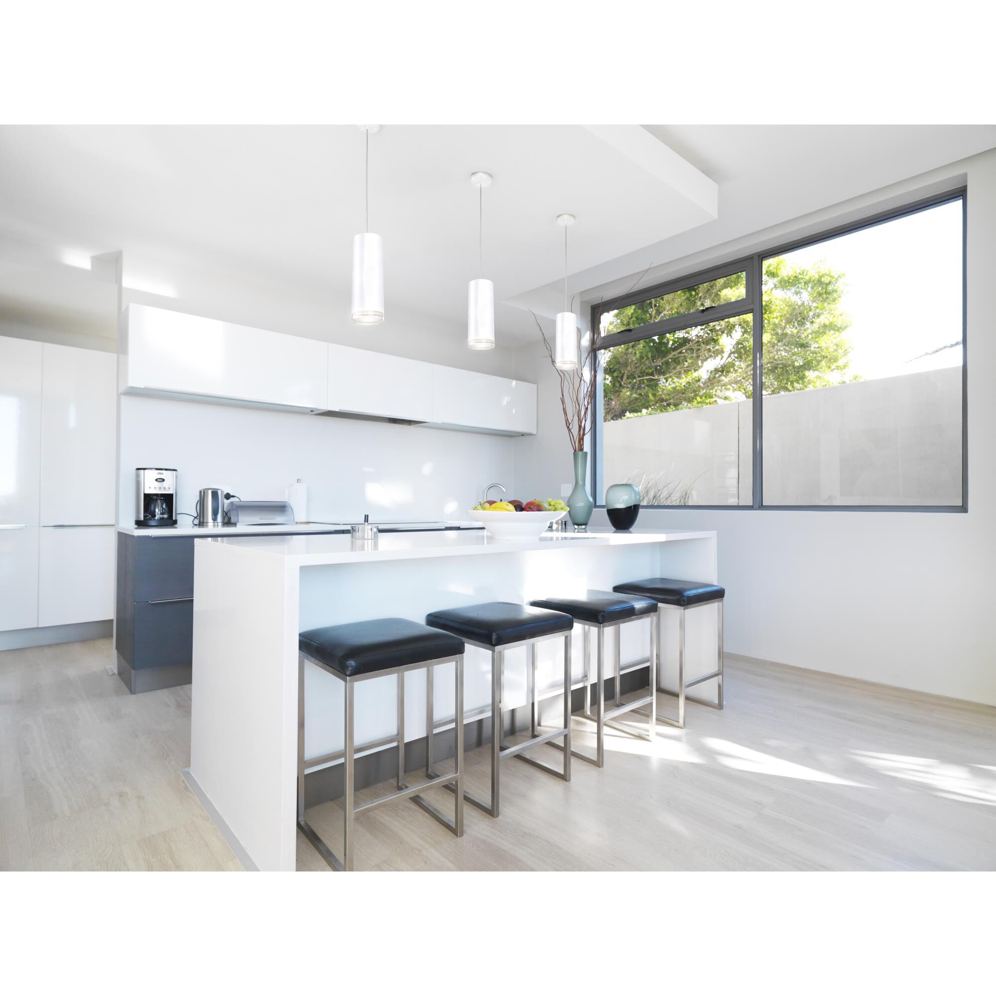 Shown in White finish and Acrylic - Clear glass